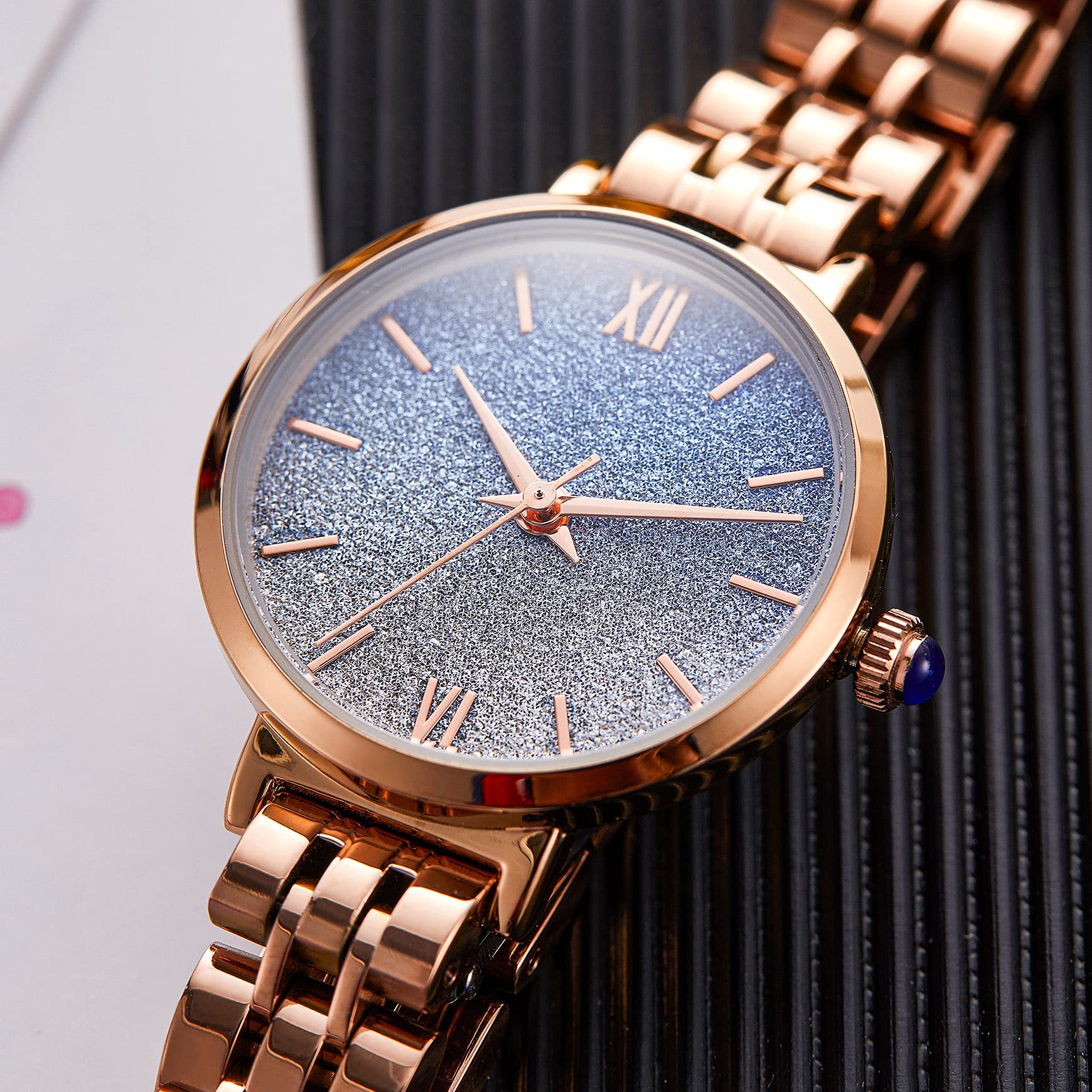 Japanese Quartz Women's Watch - 18k Gold Ion-Plated Stainless Steel Case, Waterproof Blue Dial - Elegant Fashion Wristwatch for Women | Perfect for Office, Party & Everyday Wear