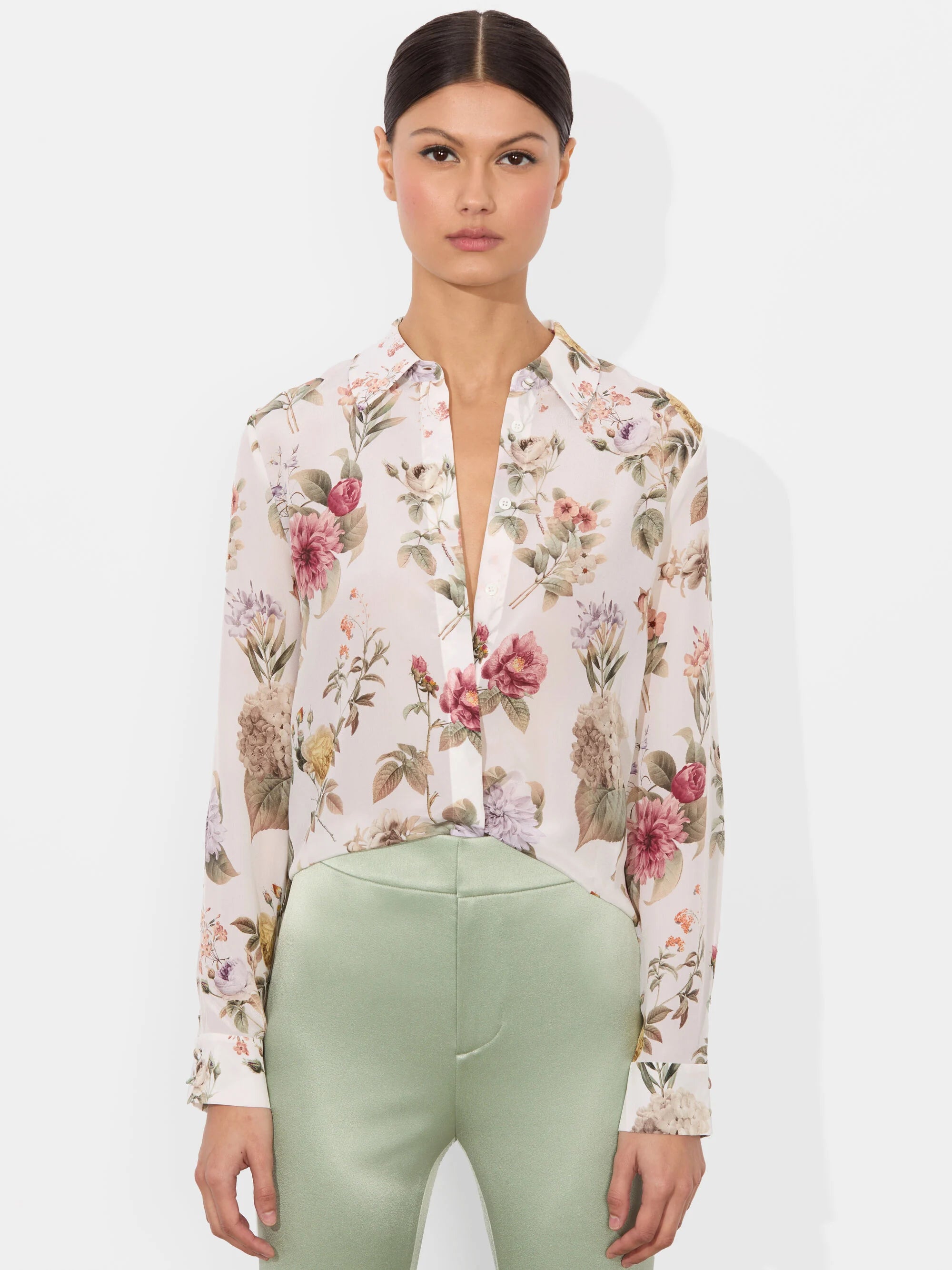 Alice & Olivia Willa Silk Blouse - Women's Elegant Satin Shirt for Work, Party & Special Occasions