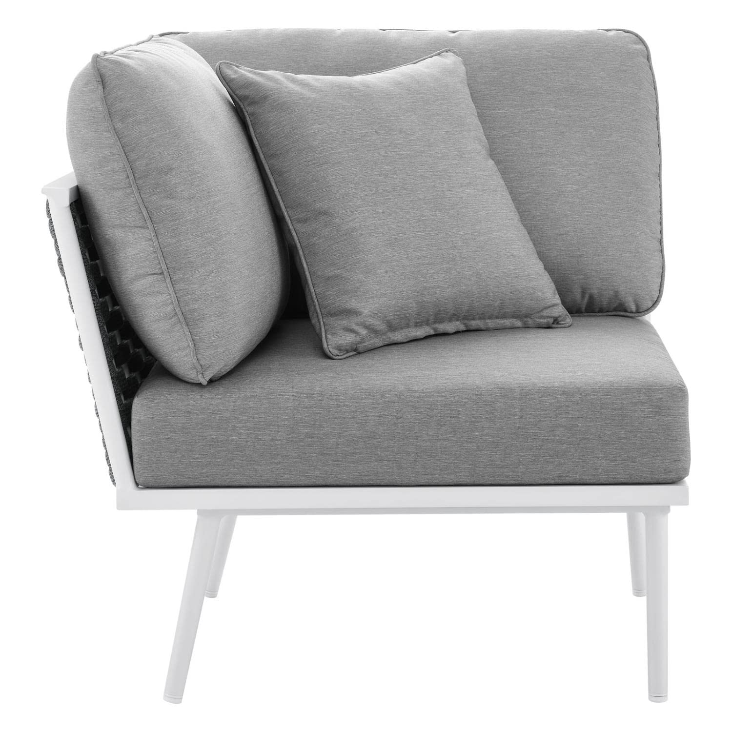 Modway Stance Outdoor Patio Sectional Sofa - Woven Rope & Aluminum Frame Corner Chair in White Gray - Perfect for Backyard, Poolside & Garden Relaxation