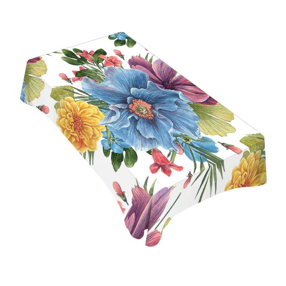 Yakuna Floral Rectangle Tablecloth - Waterproof, Spillproof & Soil Resistant Kitchen Table Cover with Watercolor Blooming Flowers Design, 52x70 Inches - Perfect for Dining, Parties, and Outdoor Picnics