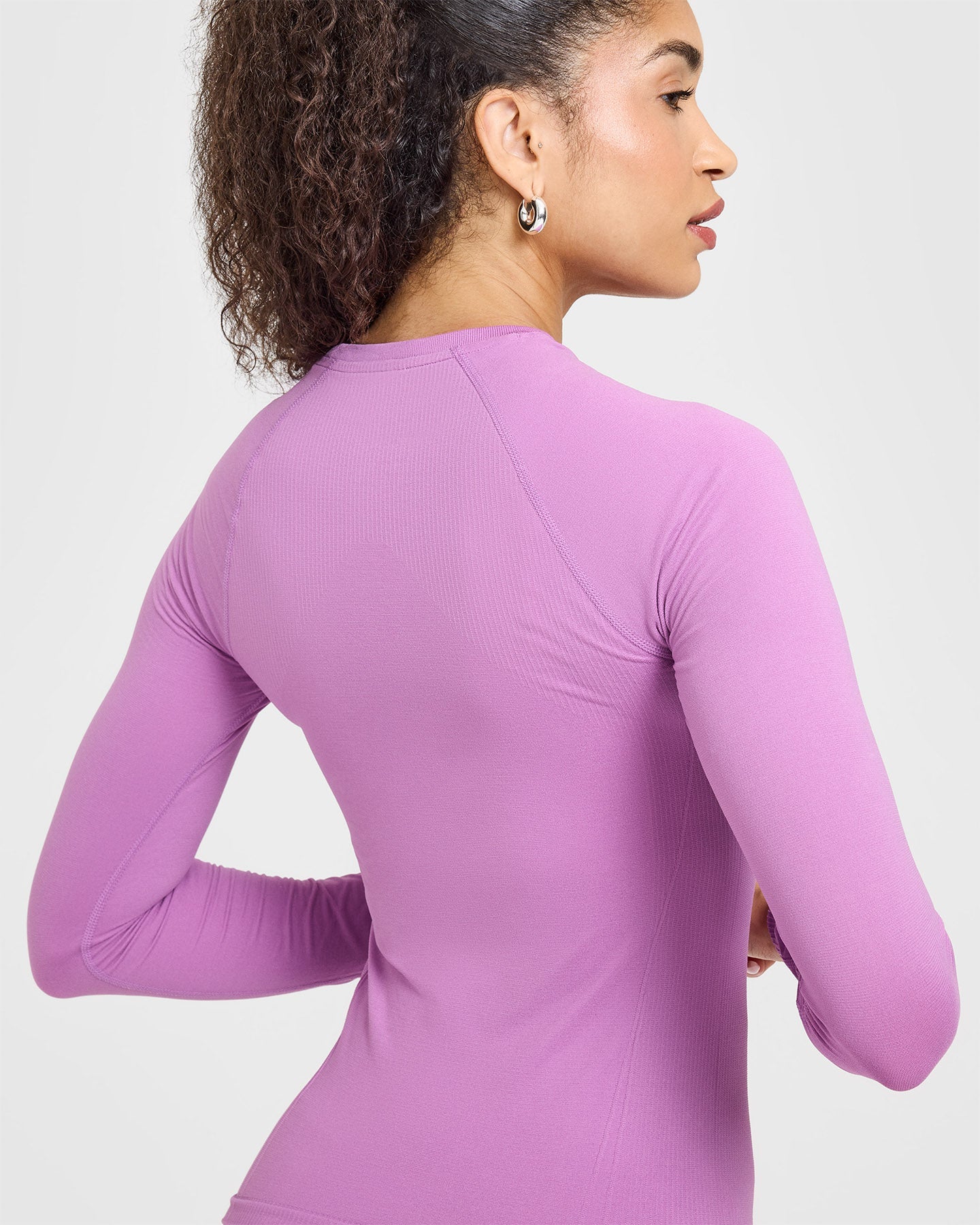Seamless Fitted Long Sleeve T-Shirt for Women - Orchid Purple | Comfortable Stretchy Workout Top for Yoga, Gym & Casual Wear