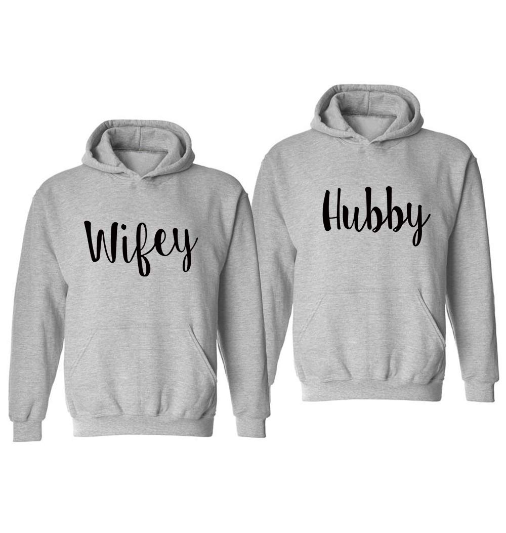 Funny Matching Couple Hoodies Set - Hubby & Wifey Pullover Sweater for Honeymoon | Cute Couples Outfit for Date Night, Anniversary Gifts, Valentine's Day