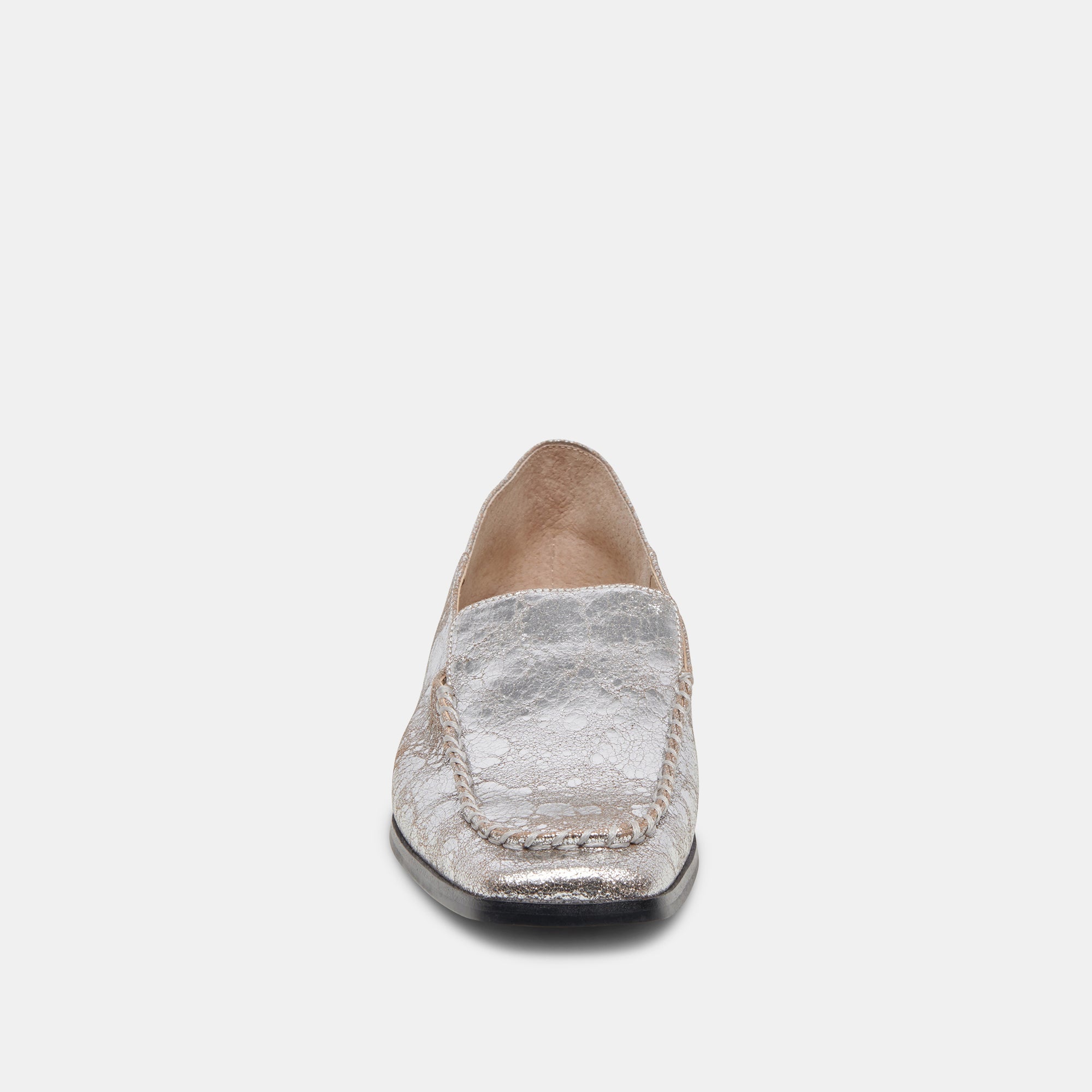 BENY Women's Flats Shoes - Silver Distressed Leather Loafers for Casual Wear & Office Outfits | Comfortable Slip-On Style