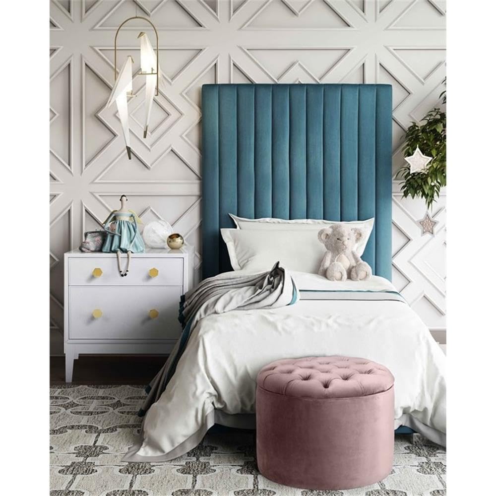 TOV Furniture Queen Size Velvet Storage Ottoman with Tufted Lid - Blush Pink for Bedroom, Living Room, and Home Decor