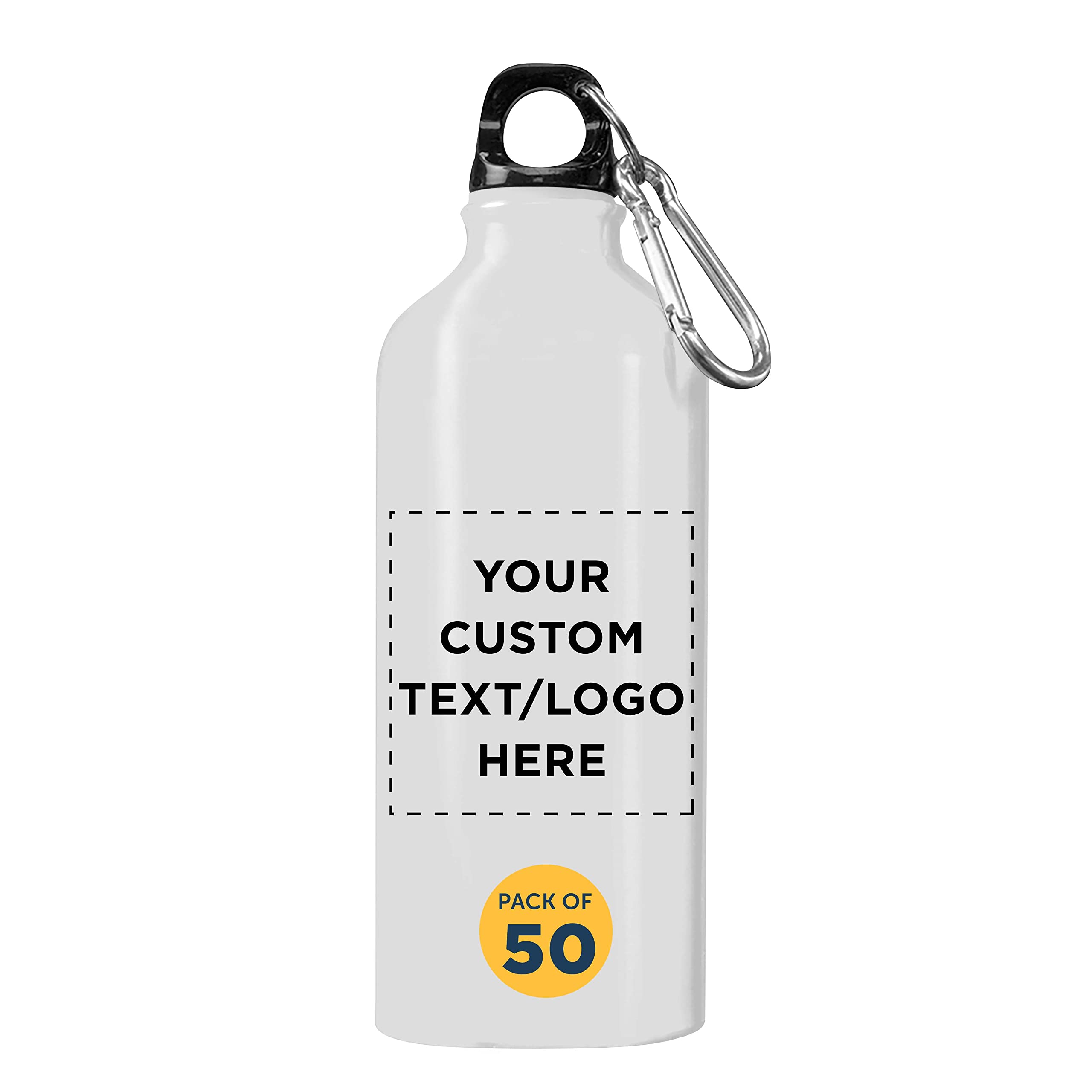 Custom 20oz Aluminum Water Bottles Bulk Pack (Set of 50) - Personalized Gym & Hiking Bottles - Eco-Friendly Reusable Drinkware for Sports, Office, Camping & Outdoor Activities - White