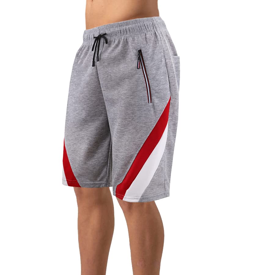 Men's Elastic Waist Fleece Sweat Shorts with Drawstring & Zipper Pockets - Comfortable Gym Workout Shorts for Running, Training & Lounge Wear