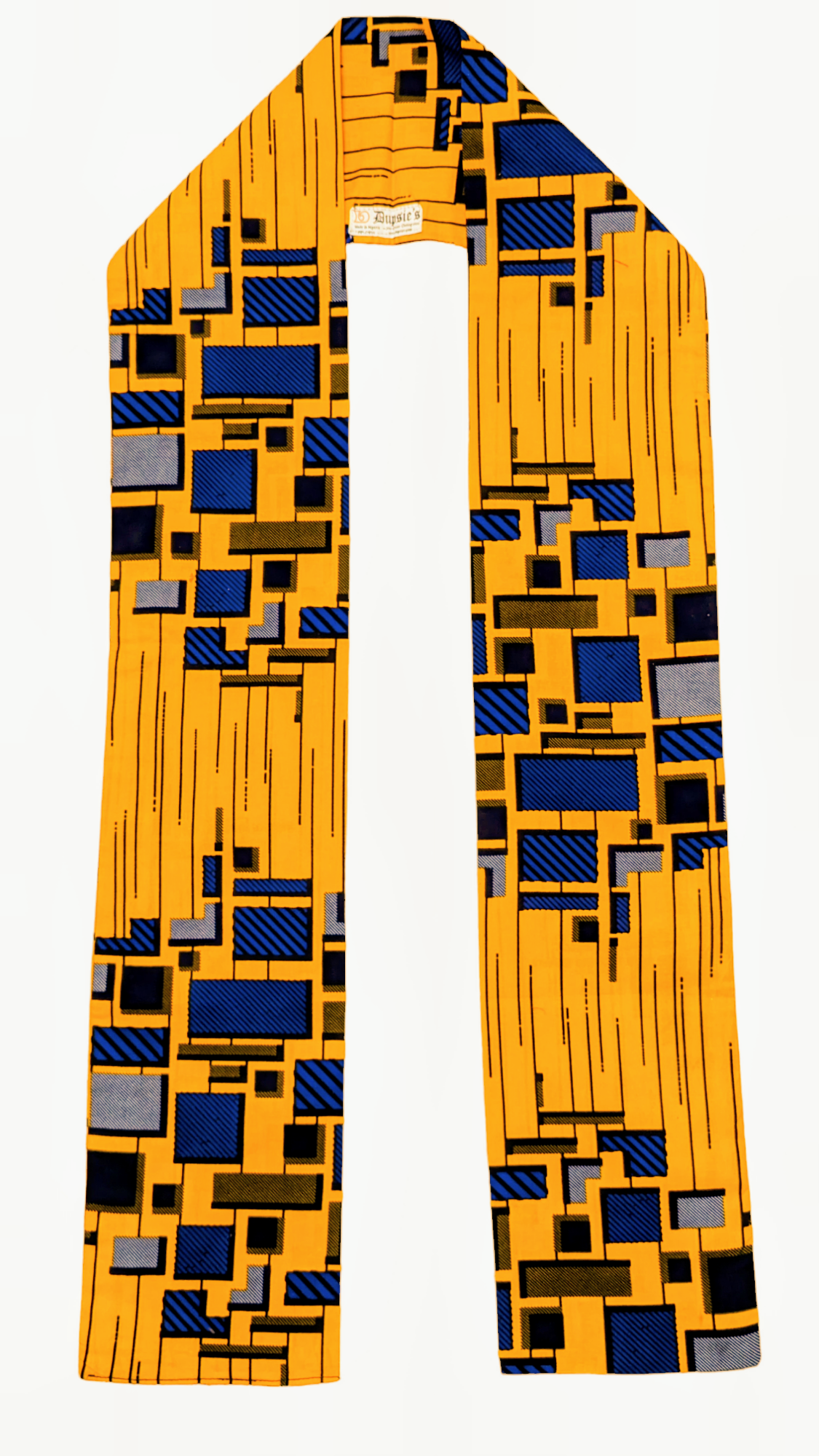 Dupsie's Sahara Sunbeam Mustard Golden Yellow Blue Black Ankara African Print Sash - African Fashion Accessory for Women, Head Wrap, Scarf, Waist Belt, Traditional Outfit Styling