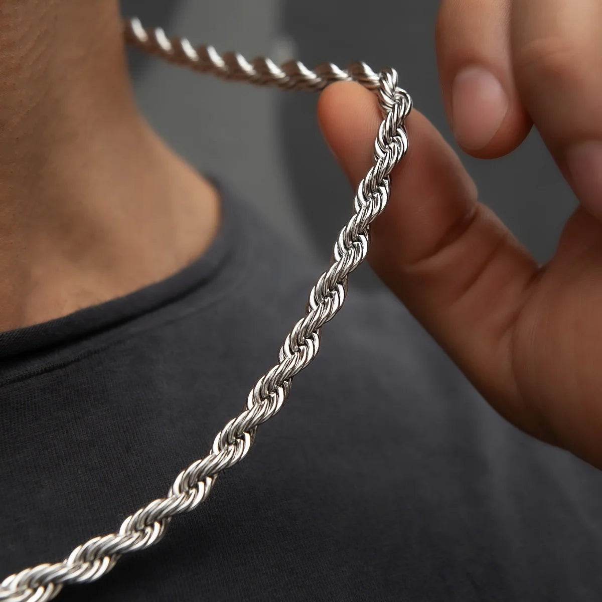 20 Rope Chain Necklace in 14K White Gold - 6mm Width, Durable & Elegant Jewelry for Women, Perfect for Weddings, Parties & Everyday Wear