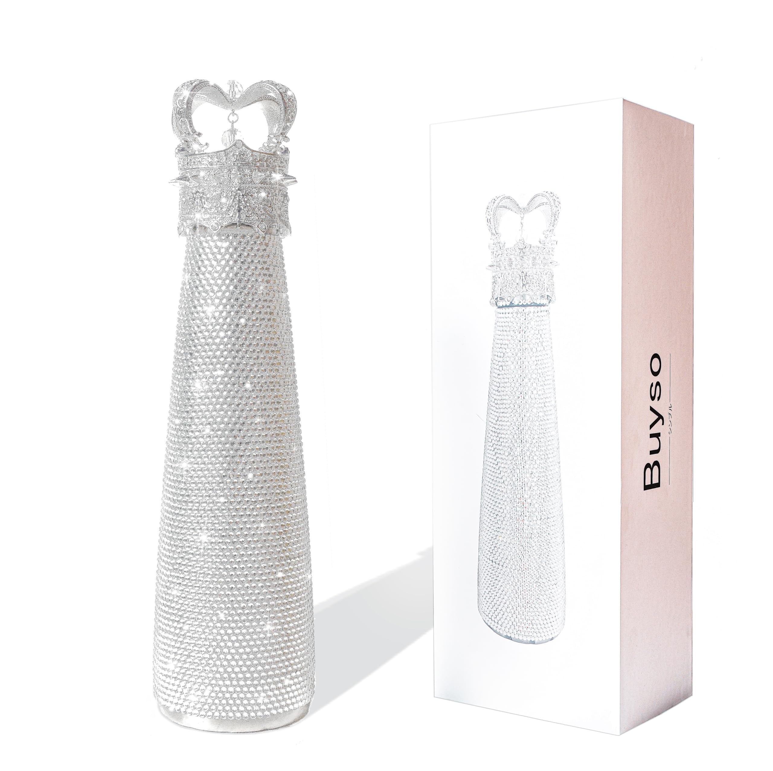 **Sparkling Rhinestone Diamond Water Bottle - Insulated Stainless Steel Reusable Bling Bottle - Aesthetic Princess Gift (Silver) - Perfect for Gym, Office & Travel**
