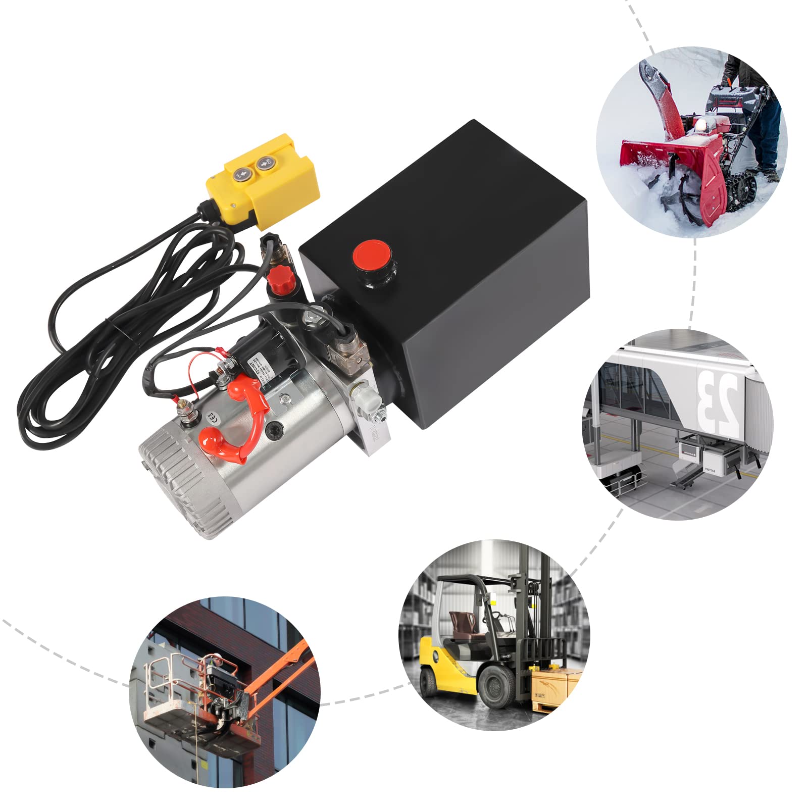 12V DC Double Acting Hydraulic Power Unit - 8 Quart Steel Oil Tank with 3KW Powerful Motor & Remote Control - Ideal for Dump Trailers, Car Lifts, Log Splitters, and Heavy Equipment Maintenance