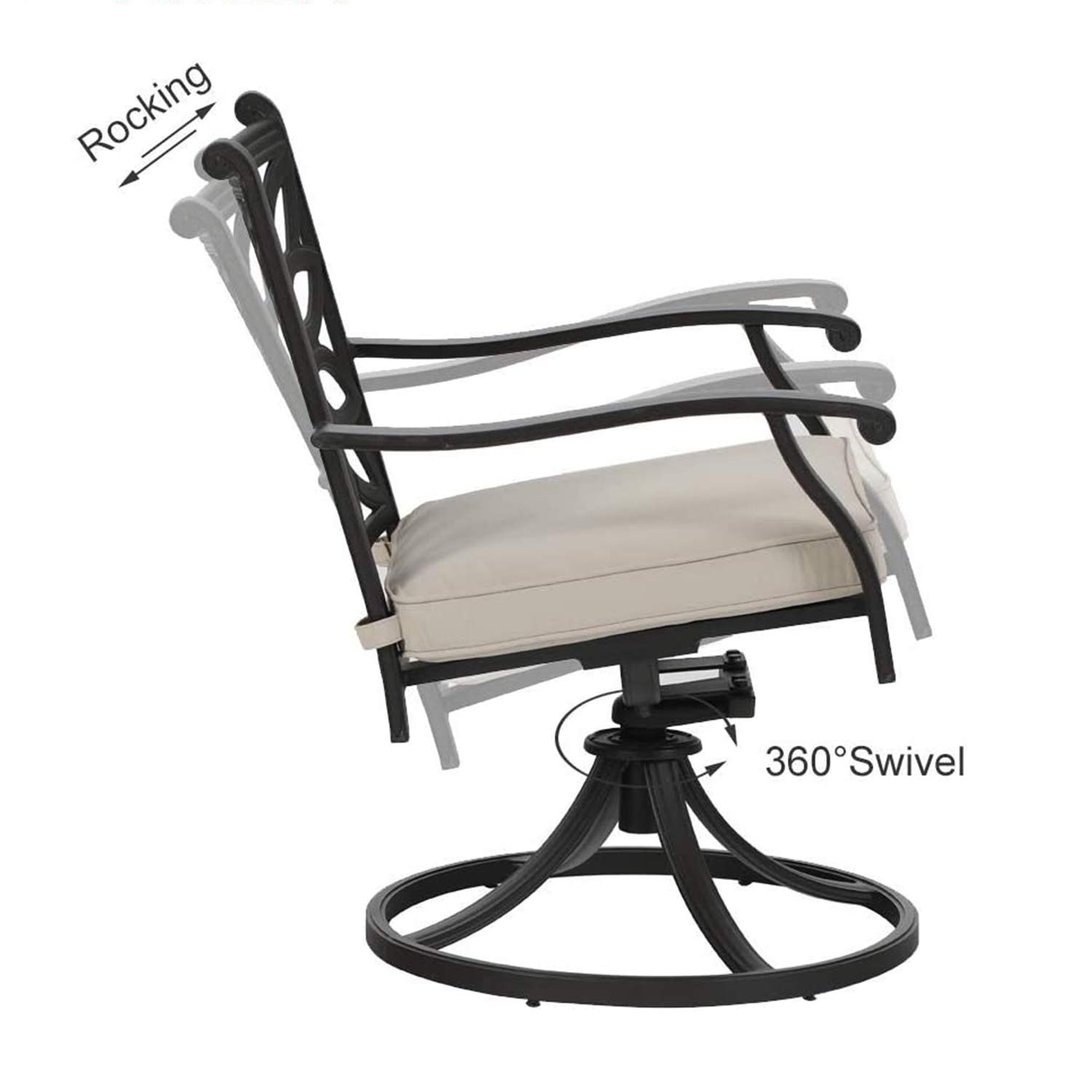 PHI VILLA 2-Piece Outdoor Swivel Rocking Patio Dining Chairs Set - Heavy Duty Cast Aluminum with Cushions - Extra Wide Comfortable Seating for Garden, Poolside, Deck & Backyard Relaxation