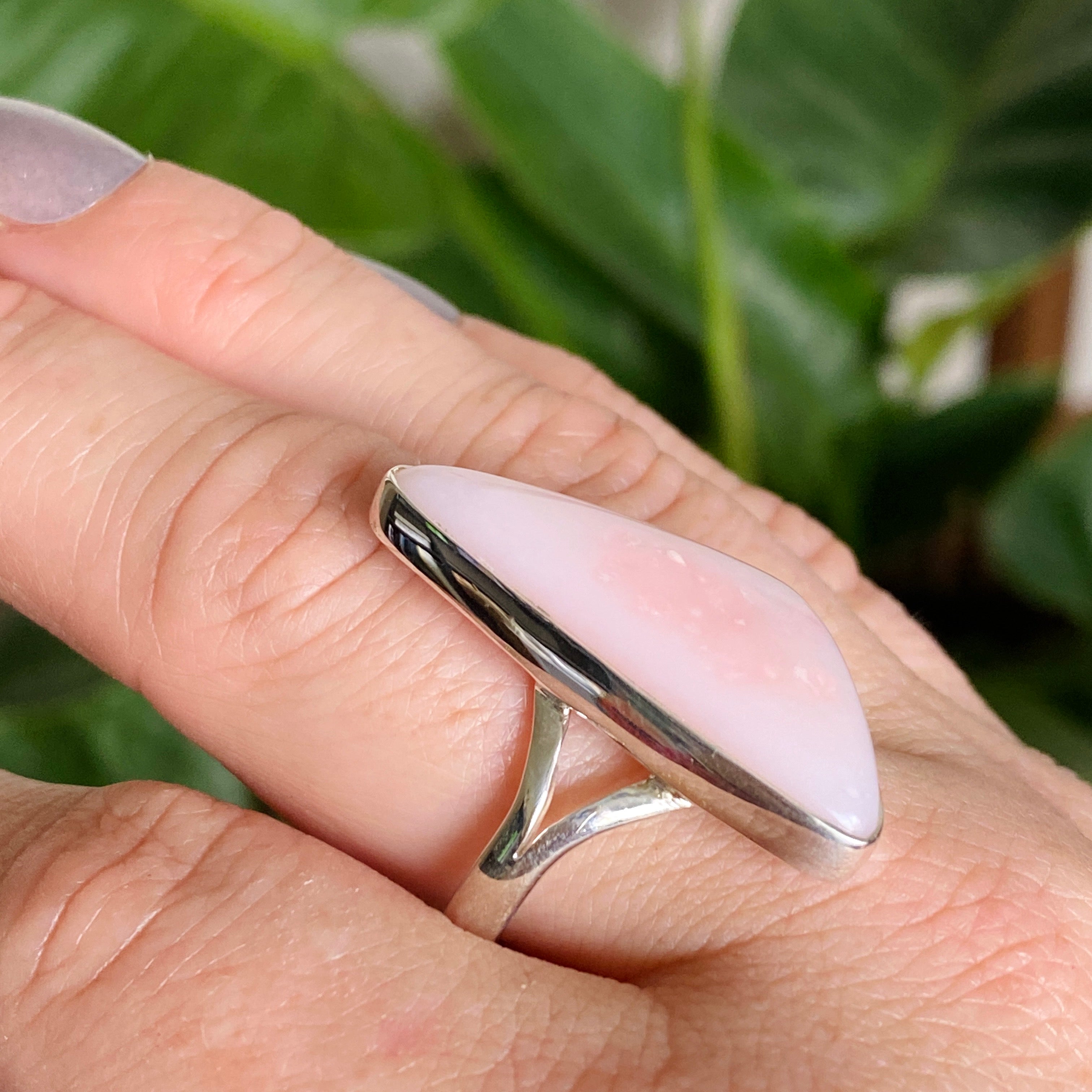 Pink Opal Freeform Cabochon Split Band Ring - Size 11 - KRGJ3309 - Perfect for Boho Jewelry, Wedding Accessories & Everyday Wear
