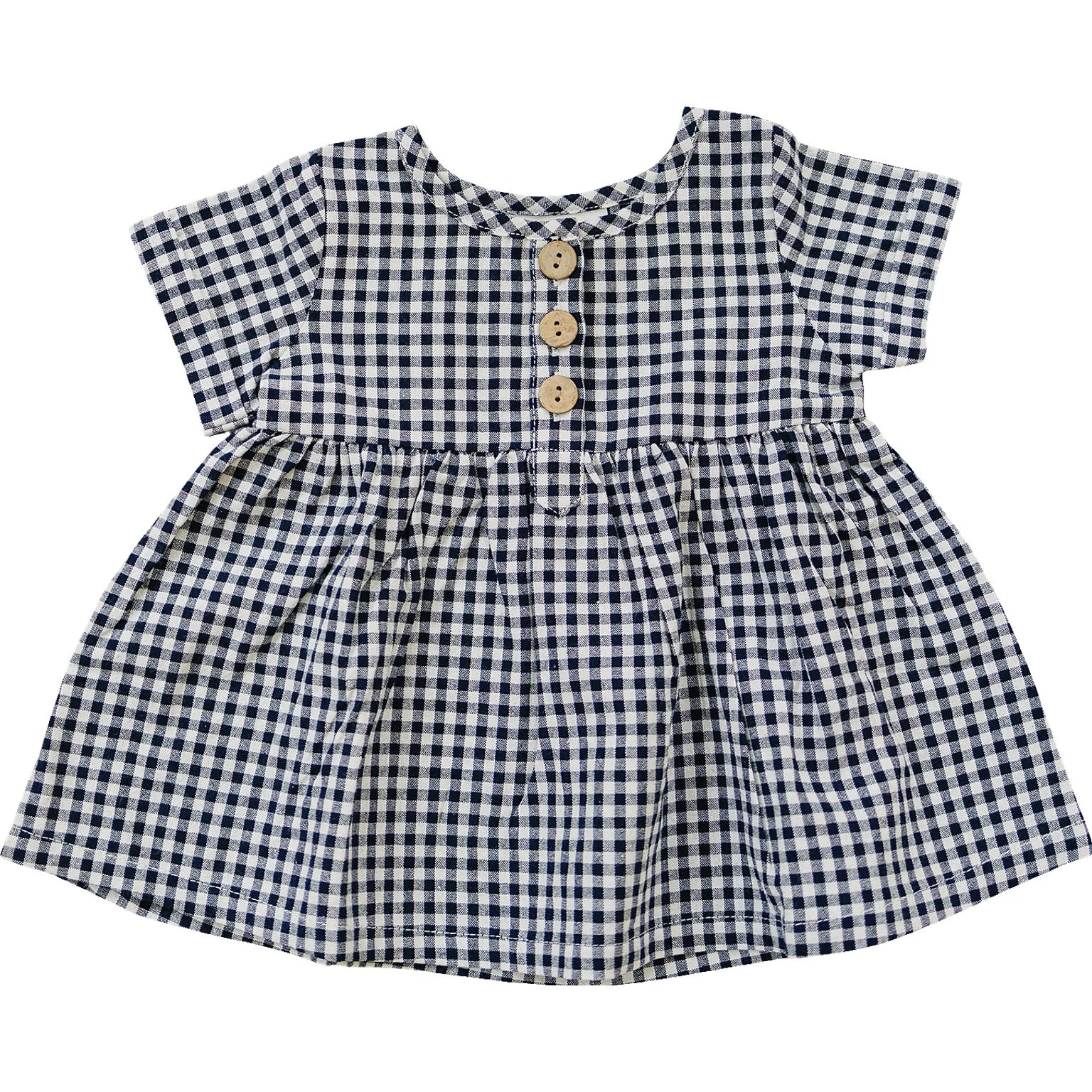 Navy Blue Gingham Linen Cotton Blend Summer Dress for Women - Casual Beach Wear, Picnic Outfit & Vacation Style