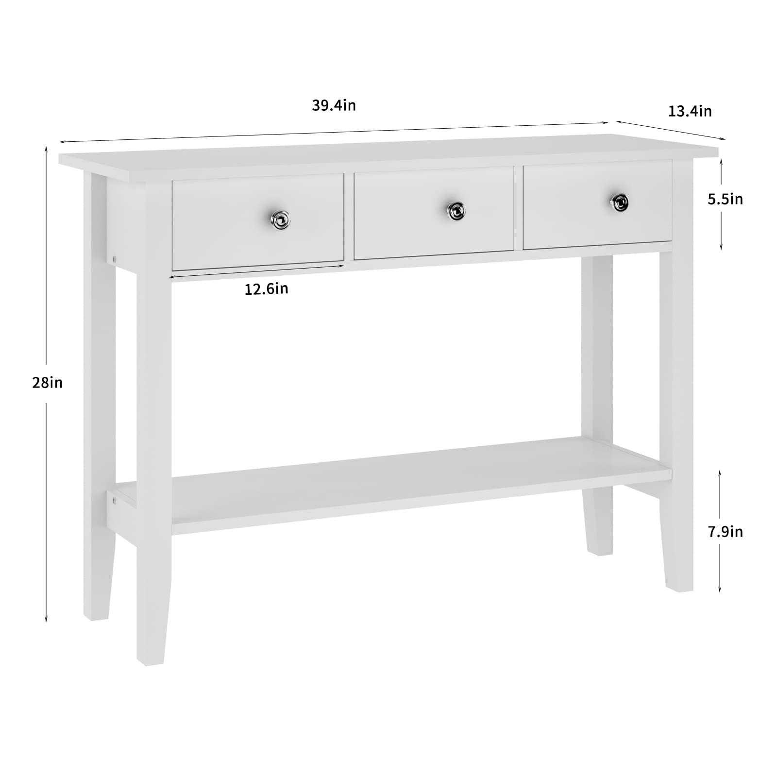DlandHome White Console Sofa Table - 39.4 Inch Narrow Entryway Table with 3 Drawers & Storage Shelf, Hall Rack for Living Room, Foyer & Home Decor | Perfect for Small Spaces, Behind Sofa or Entryway Organization