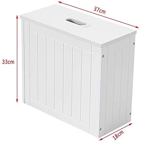 Wooden Bathroom Storage Organizer - Freestanding Toilet Paper Holder & Multi-Purpose Cleaning Tidy Box - Compact Shaker Style Cabinet for Bathroom, Kitchen, or Laundry Room (White)