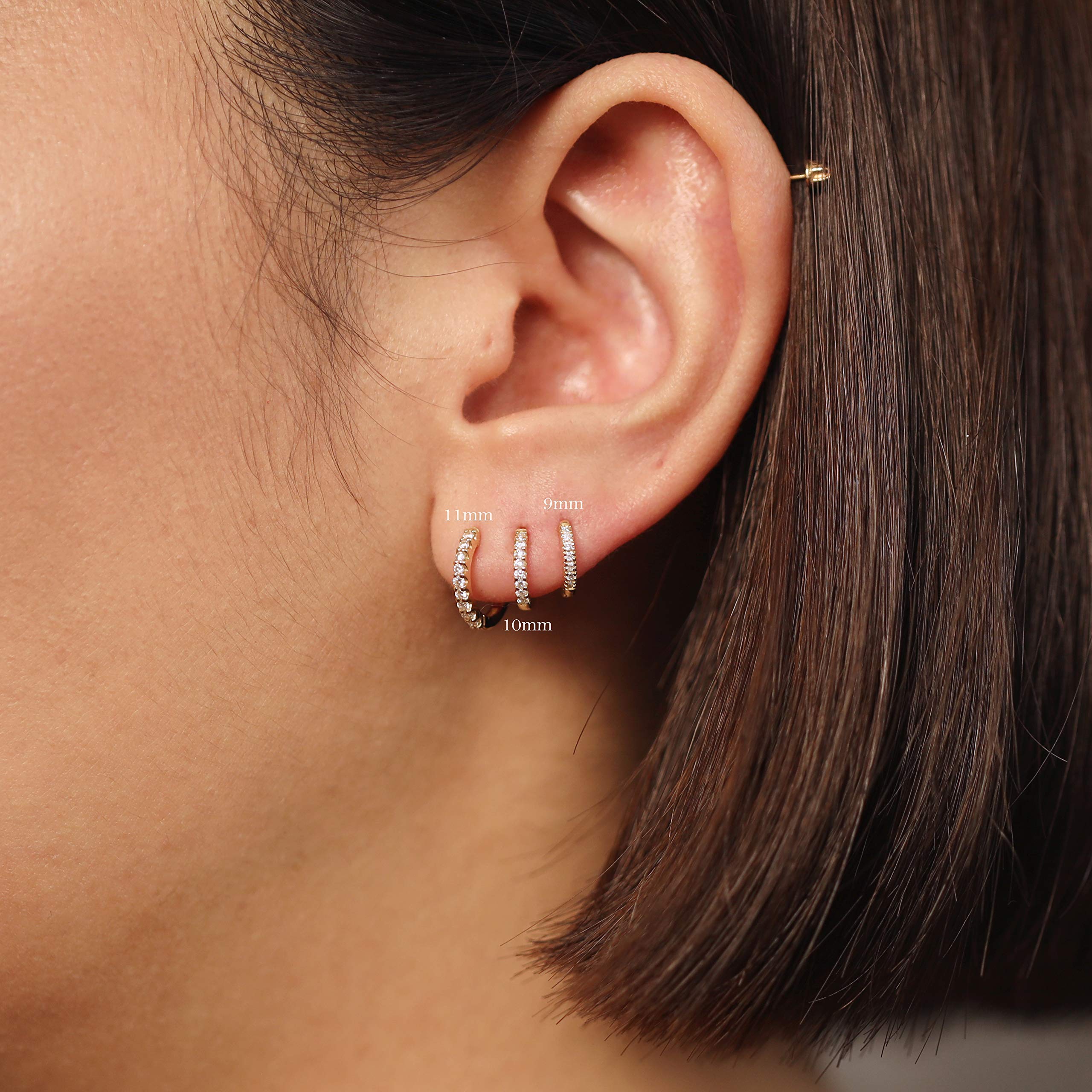 9mm Diamond Huggie Hoop Earrings - 14K/18K Gold Dainty Hoops for Women - Perfect for Everyday Wear, Date Night & Special Occasions