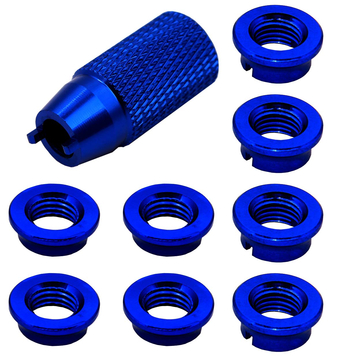 8PCS Aluminum Control Transmitter Switch Nuts & Installation Wrench Kit - Compatible with Futaba, JR, FrSky RC Transmitters (Dark Blue) - Perfect for RC Car, Drone, and Airplane Remote Control Maintenance
