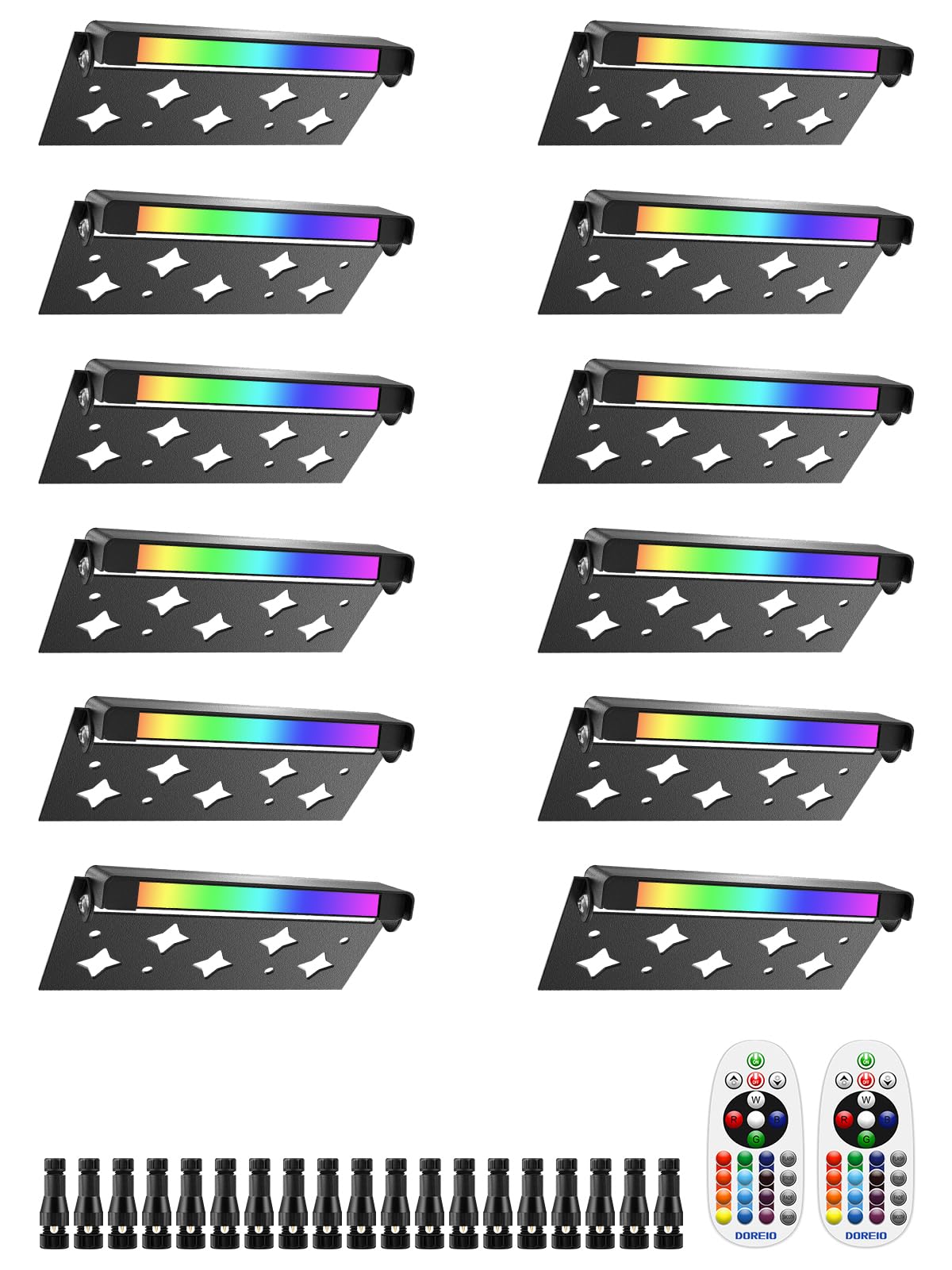 5W RGB Color Changing LED Retaining Wall Lights - 7 Inch Low Voltage Hardscape Lighting, 12V Waterproof Outdoor Step & Deck Lights for Stairs, Patio, Garden (12 Pack with Connectors) - Perfect for Landscape, Pathway & Stair Illumination