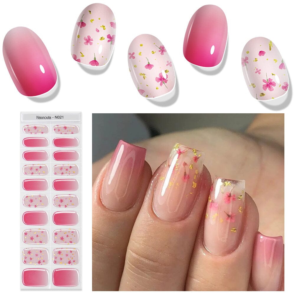 20 Tips Pink Flowers Semi Cured Gel Nail Strips N021 - DIY Salon-Quality Nails at Home for Parties, Weddings & Special Occasions