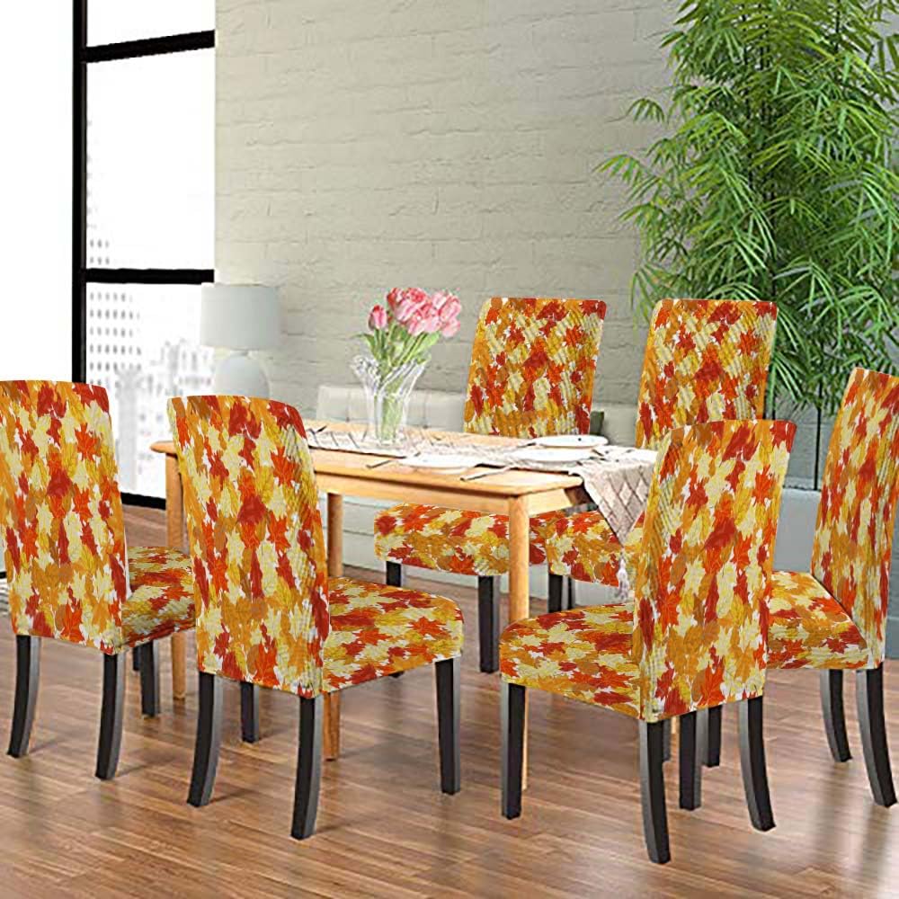 EMMTEEY Autumn Maple Leaves Chair Covers Set of 2 - Stretch Spandex for Dining & Living Rooms