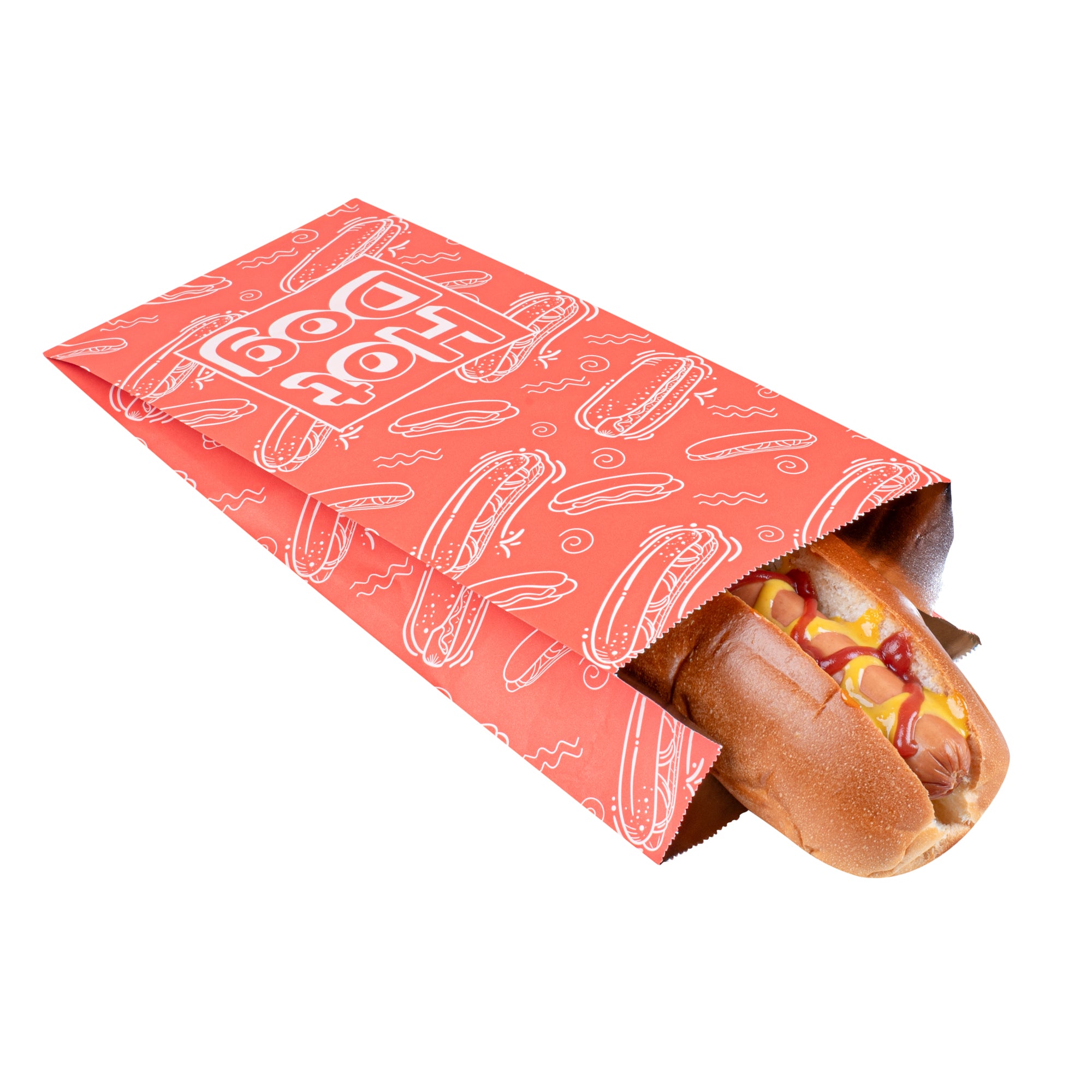 Red Printed Hot Dog Foil Bags - 5.5 x 3.25 x 12 Inches (100 Count) | Food Safe, Grease Resistant | Perfect for Food Trucks, Concessions & Party Catering