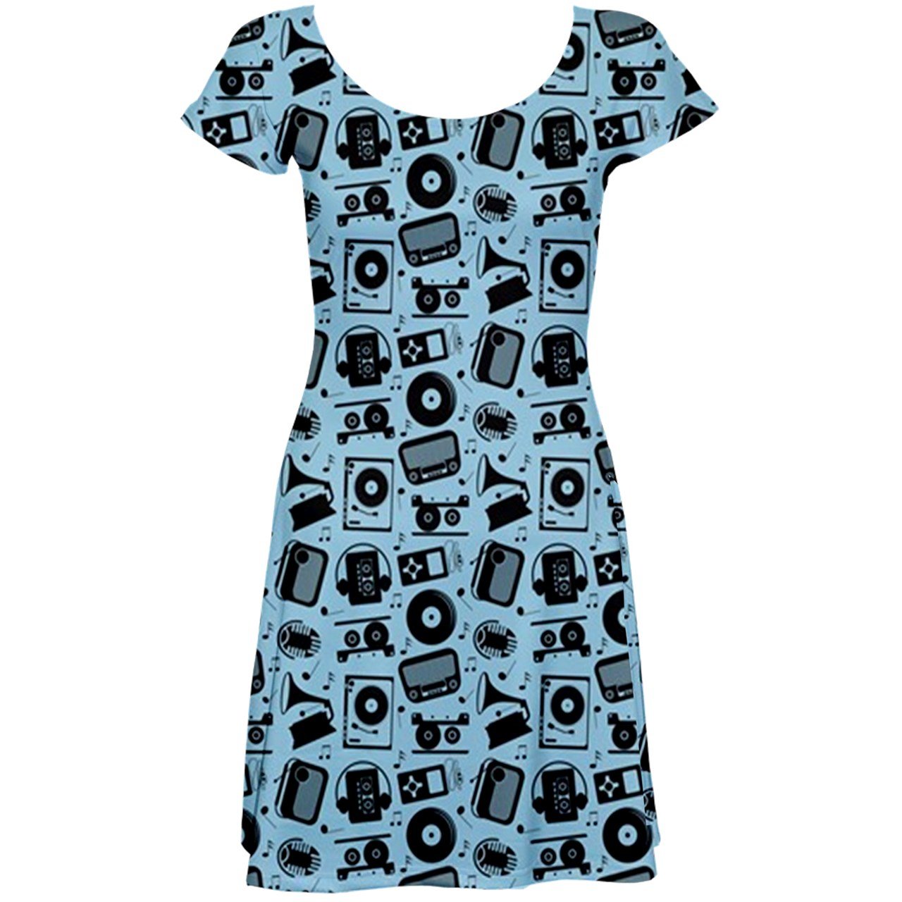 CowCow Women's Radio CD Player Music Festival Musical Notes Treble Clef Backless Maxi Beach Dress - XS to 3XL Sizes - Perfect for Summer Concerts, Beach Vacations & Music Lovers