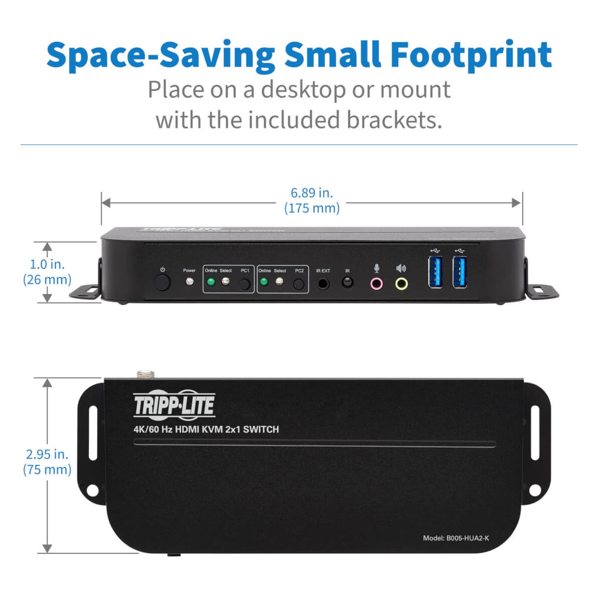 Tripp Lite B005-HUA2-K 2-Port HDMI USB KVM Switch - 4K 60Hz HDR HDCP 2.2 - Dual Monitor & USB 3.0 Sharing for Home Office & Gaming Setup