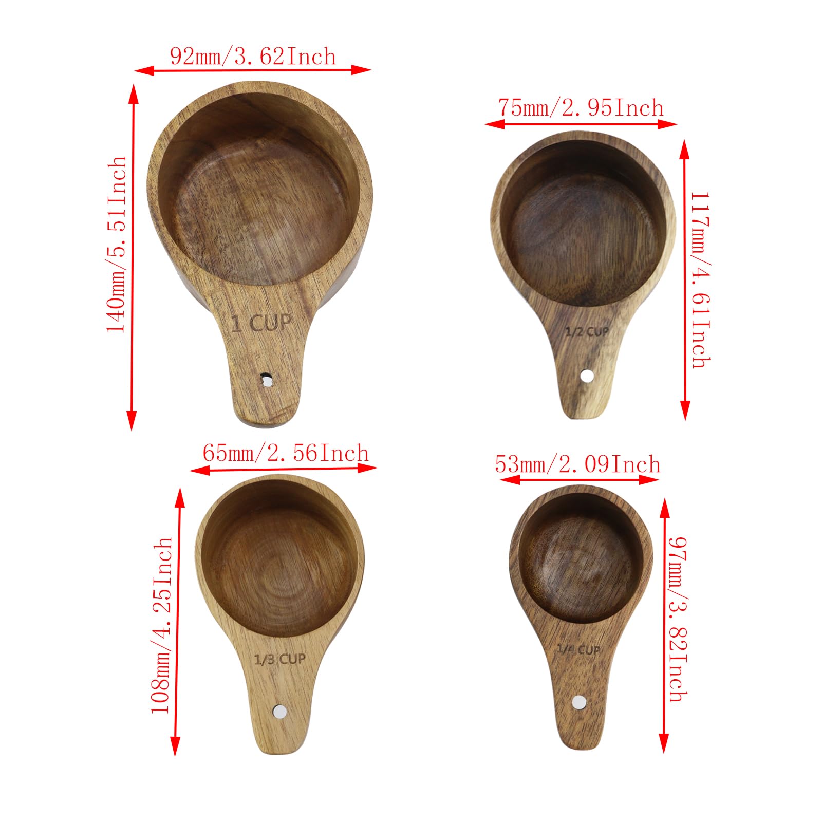 4PCS/Set Wooden Measuring Cup and Spoon Set for Baking, Cooking, Spices, Coffee, Tea & Milk Powder - Perfect for Home Kitchen, DIY Recipes & Gift Giving