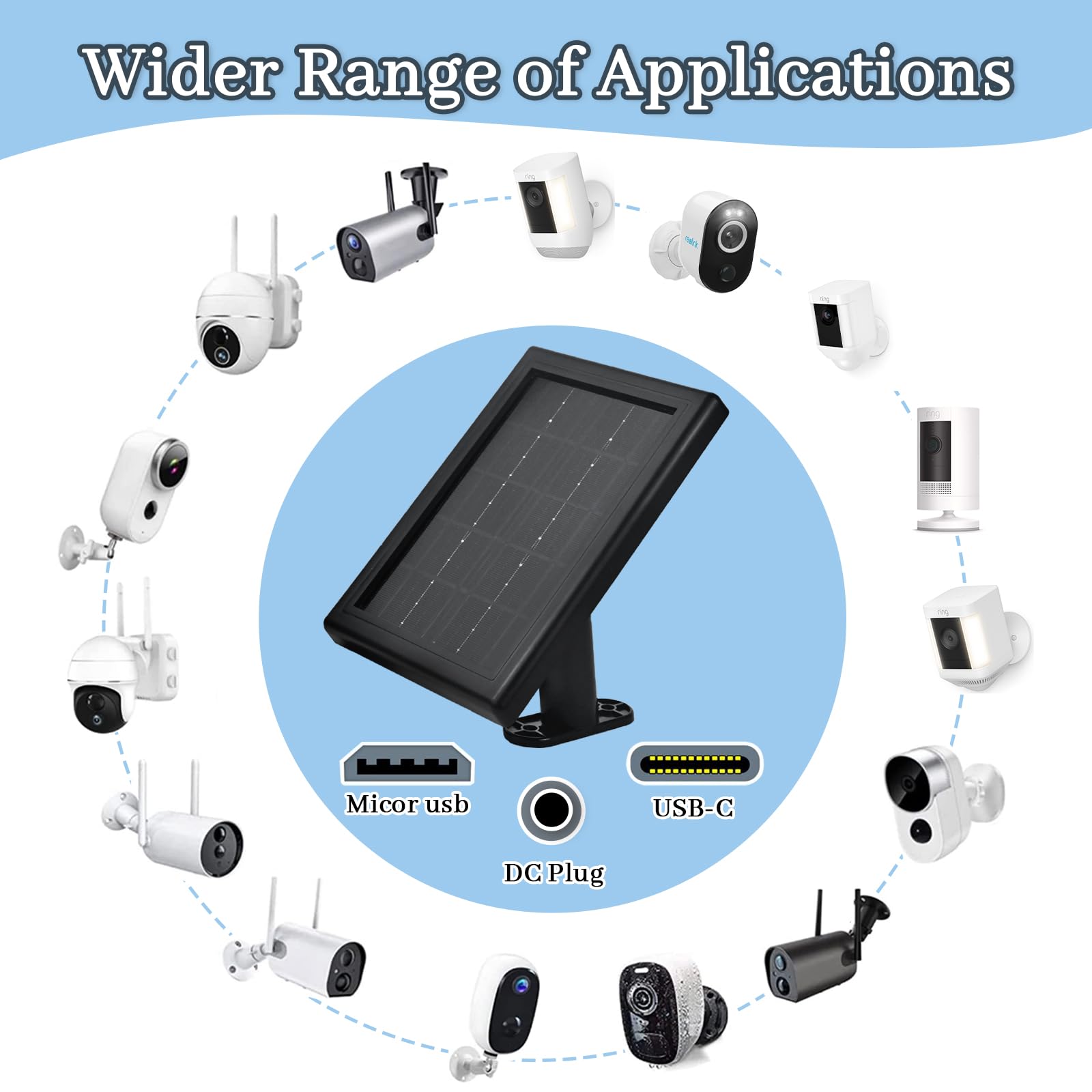 5V Solar Panel Charger for Ring Cameras - Compatible with Ring Spotlight Cam, Stick Up Cam & Outdoor Wireless Security Cameras/Doorbells - 16.4ft Cable (Black, 1 Pack) - Perfect for Home Security, Outdoor Monitoring & Continuous Power Supply