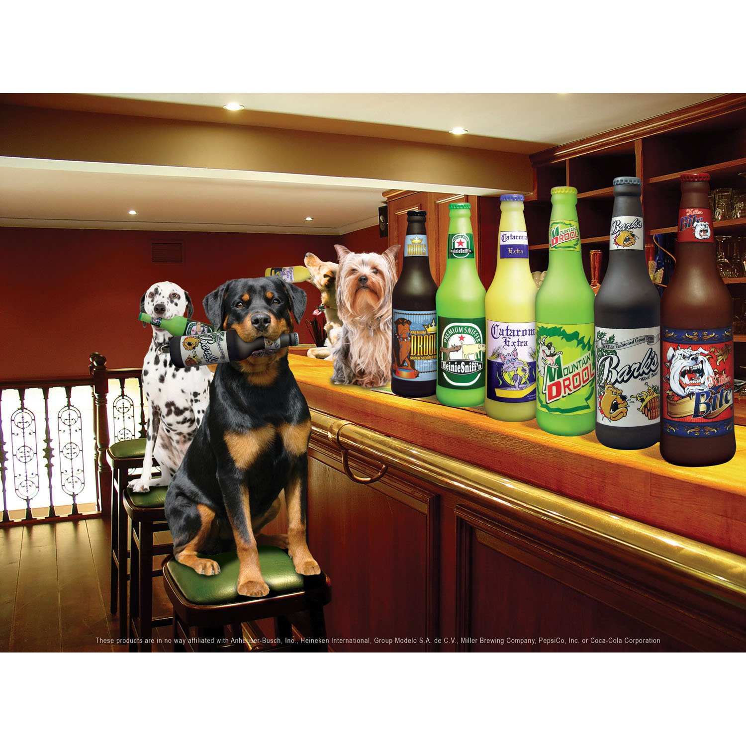 Durable Vinyl Beer Bottle Dog Toy - 100% Non-Toxic Chew-Proof Floating Play Toy for Dogs (14 Styles) - Perfect for Pool, Beach & Outdoor Water Play