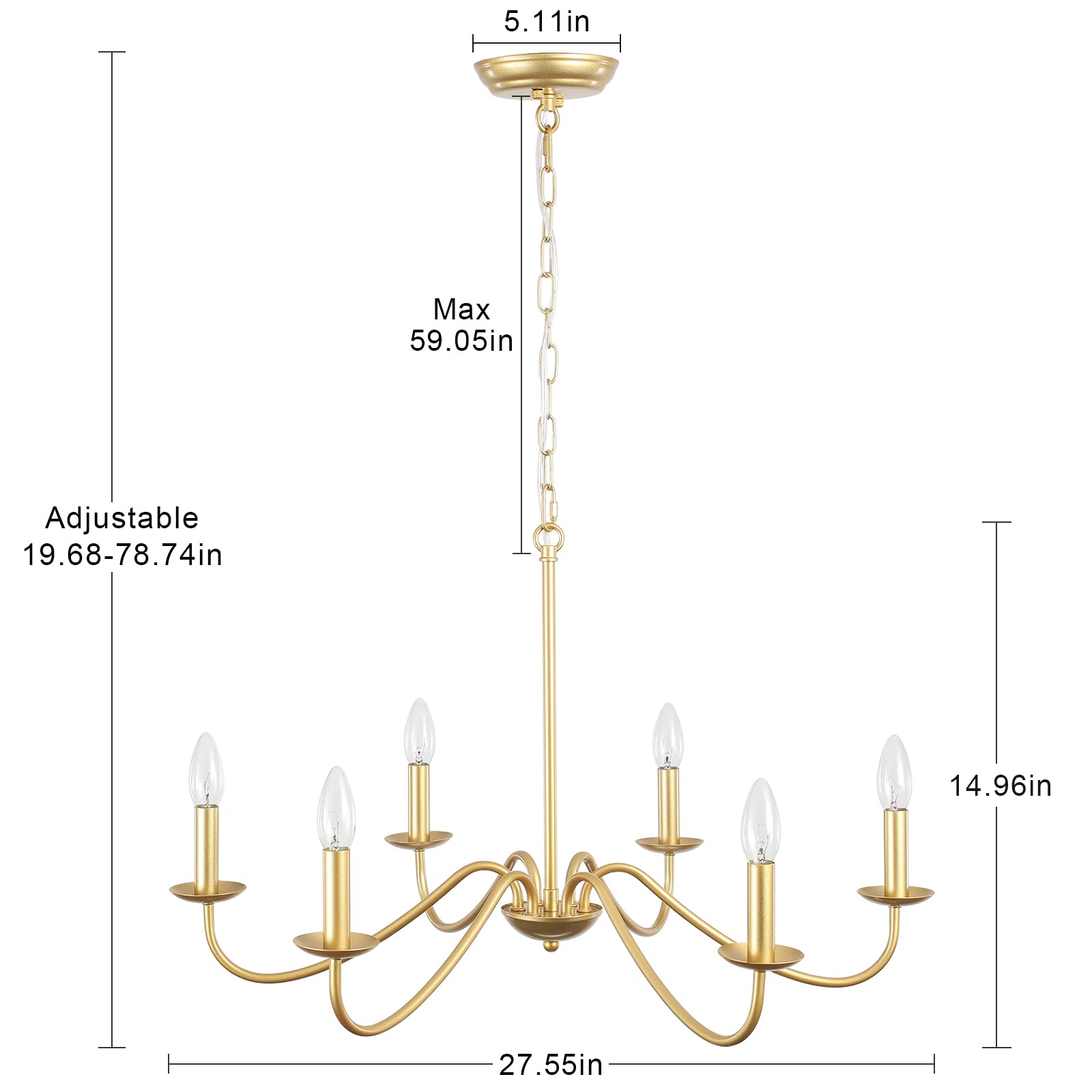 6-Light Modern Farmhouse Gold Chandelier - Candle Style Industrial Pendant Lighting Fixture for Dining Room, Bedroom, Kitchen, Foyer & Living Room | Elegant Ceiling Light for Home Decor & Special Occasions