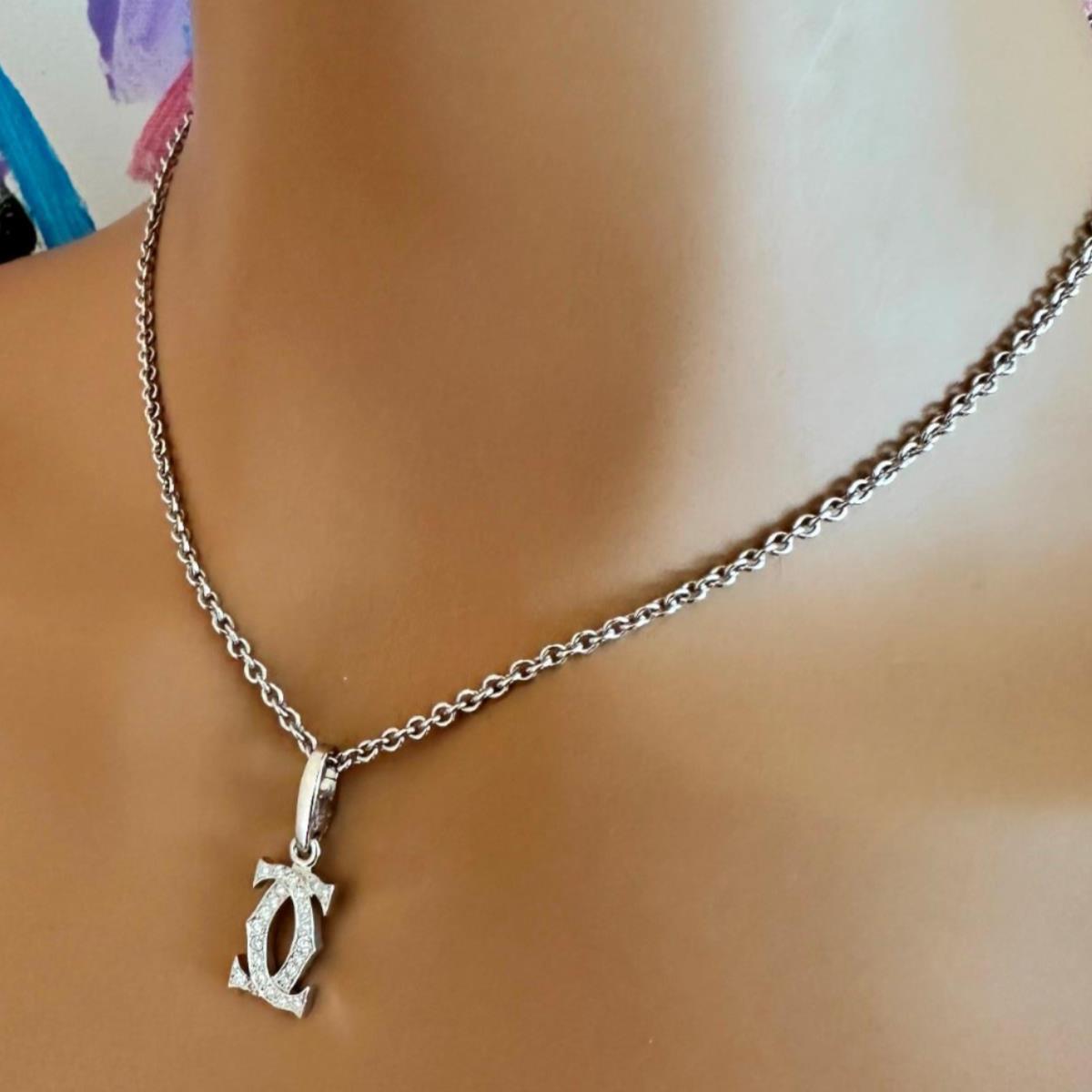 Authentic Cartier Double C 18k White Gold Diamond Pendant Necklace for Women - Luxury Jewelry Gift for Anniversary, Birthday & Special Occasions