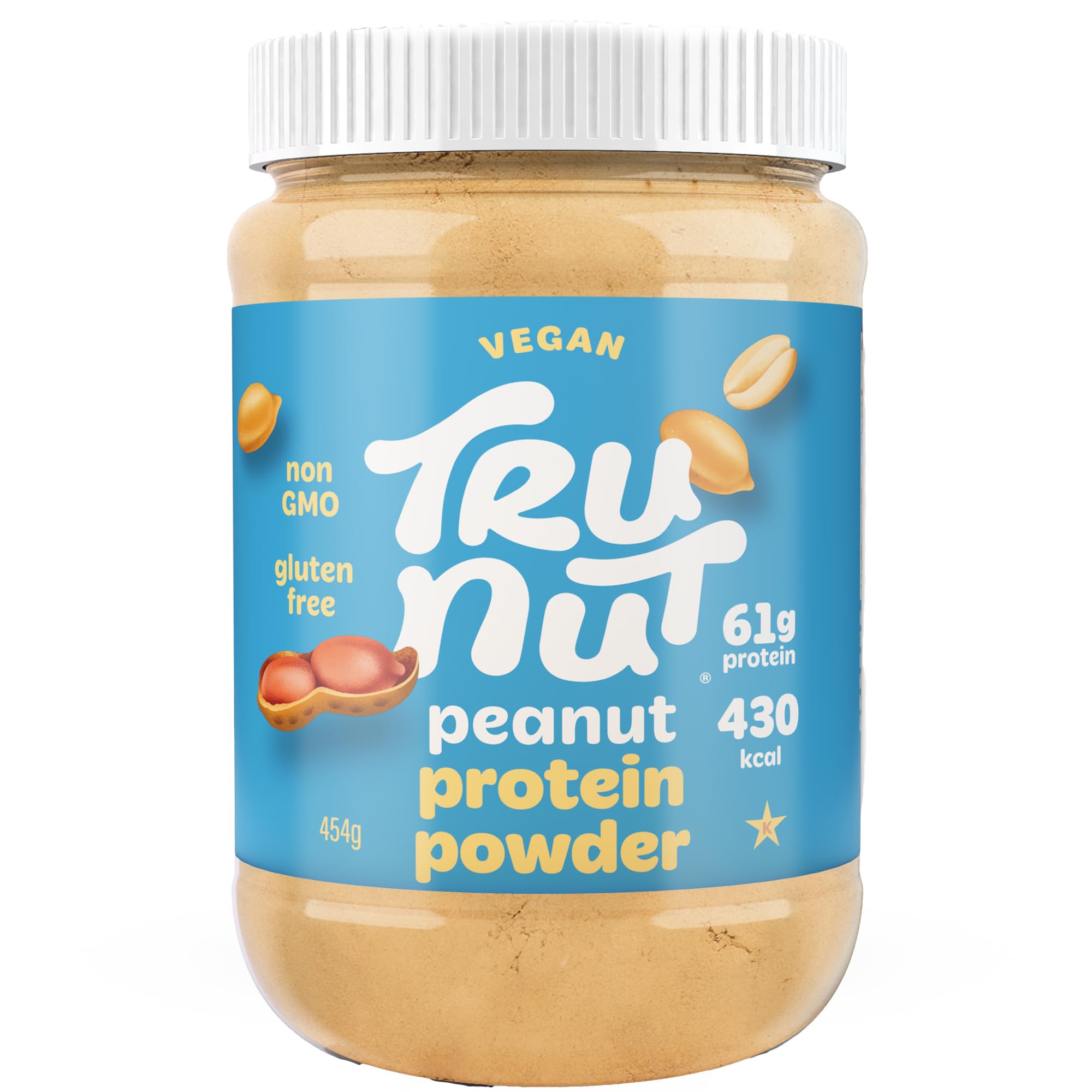 Tru-Nut Plant Based Peanut Butter Protein Powder - Vegan, Dairy Free, Gluten Free, Non-GMO, Natural Protein Supplement (16oz) - Perfect for Smoothies, Baking & Post-Workout Recovery
