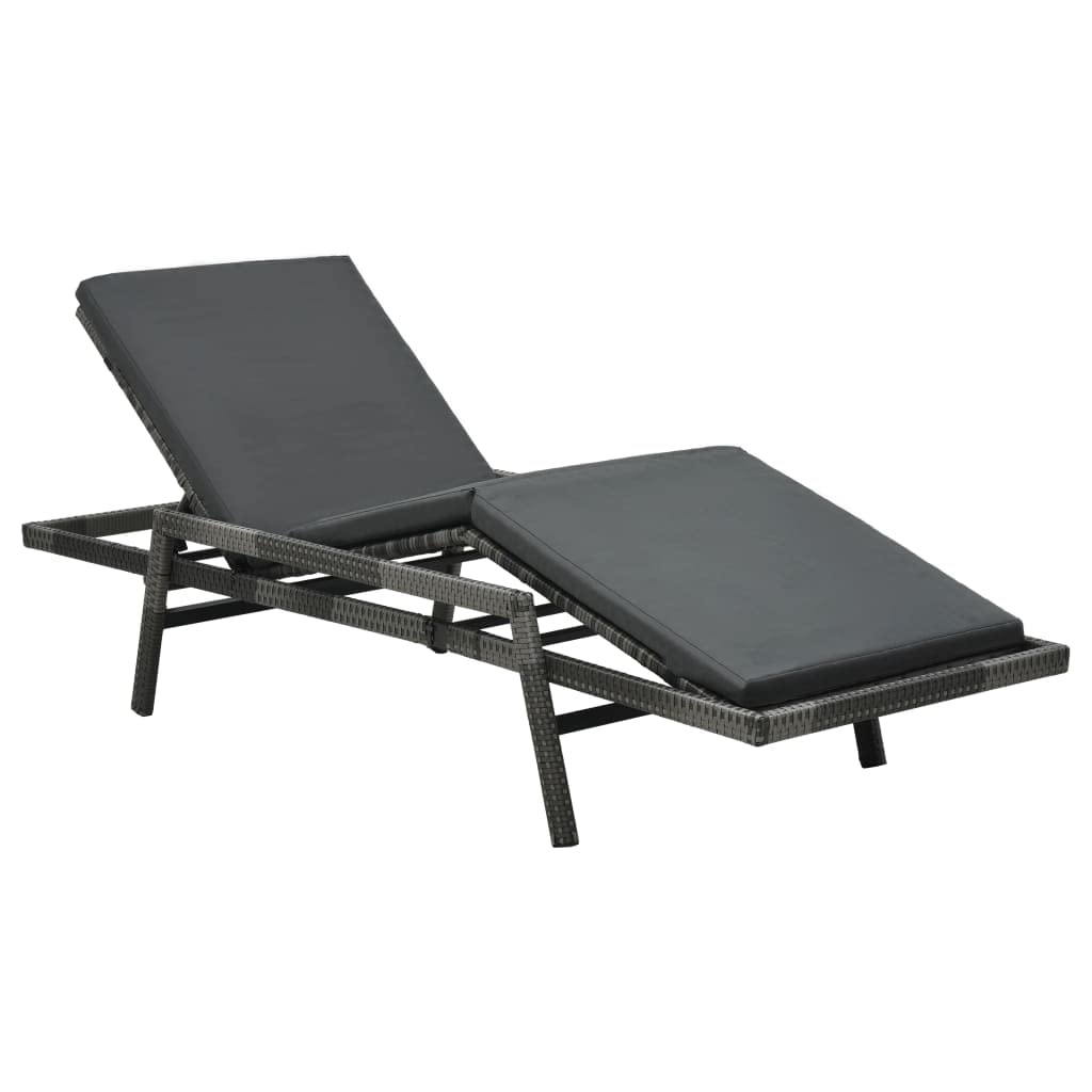 Adjustable Outdoor Sun Lounger with Removable Cushion - Weather-Resistant Gray Poly Rattan Lounge Chair for Patio, Poolside & Garden Relaxation - Perfect for Backyard, Beach & Outdoor Lounging