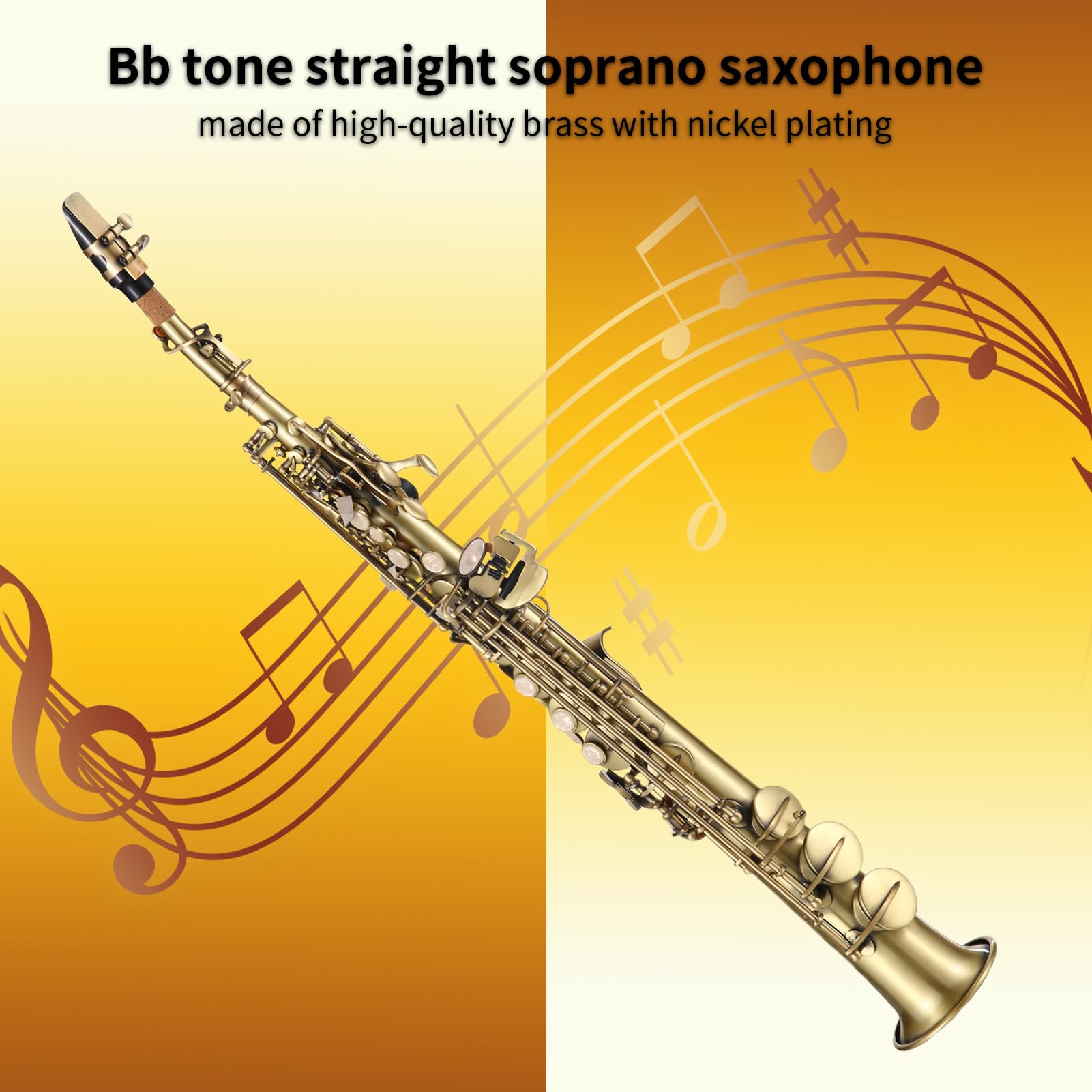 Professional Bb Soprano Saxophone - Straight Brass Woodwind Instrument with Nickel Plating, Carved Pattern, Carrying Case, Mouthpiece & Reed Cleaning Kit | Perfect for Jazz Bands, School Performances & Solo Practice
