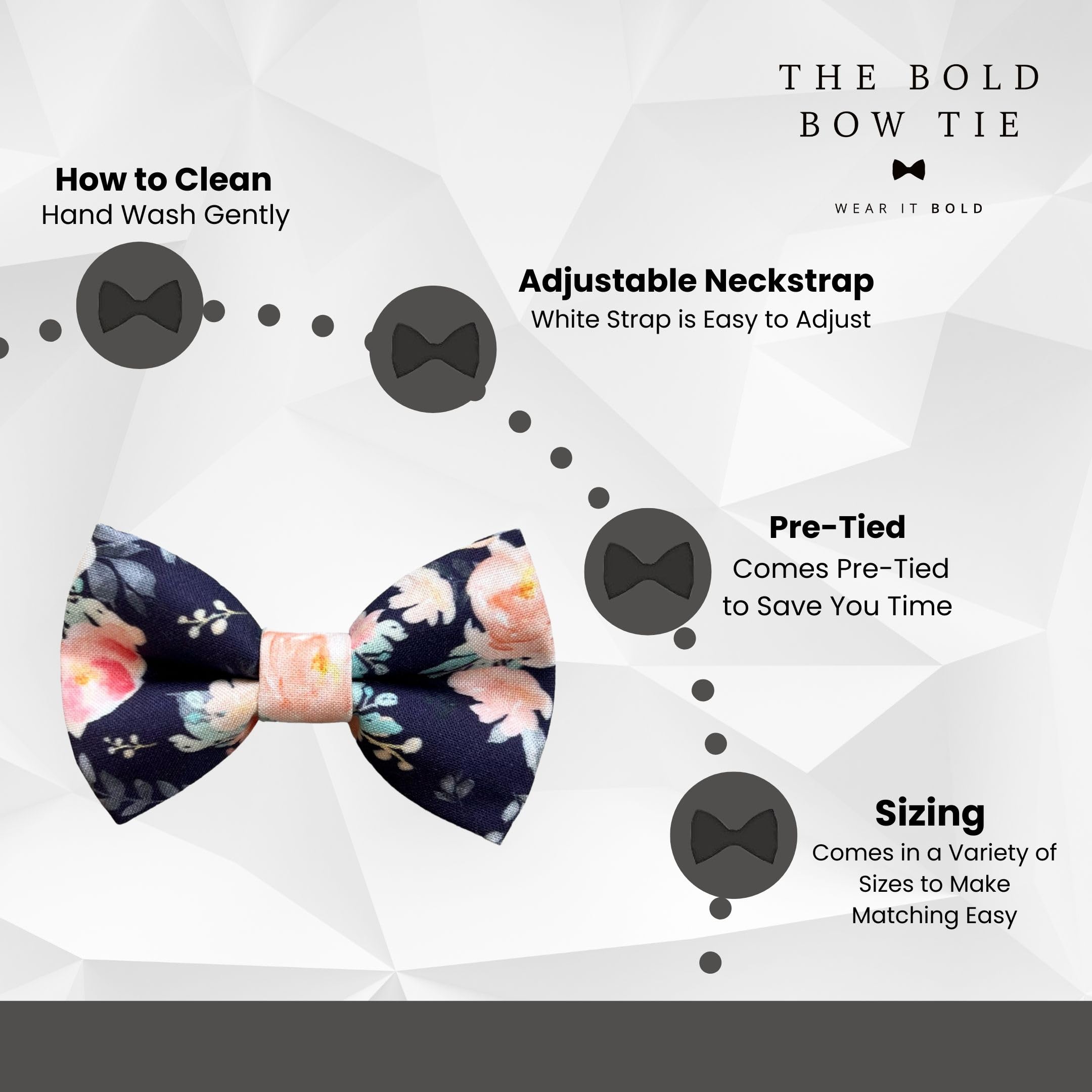Floral Pre-Tied Bow Ties for Men - Pink, Navy Blue Wedding Bowties for Groomsmen, Ring Bearers & Kentucky Derby Events - Elegant Formal Accessories for Special Occasions