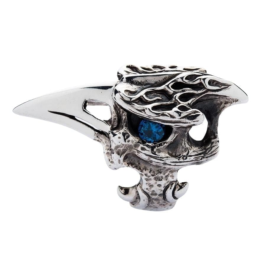 Blue Topaz Dinosaur Hornbill Head Biker Ring for Men - Gothic Punk Jewelry for Motorcycle Riders & Rock Music Fans - Perfect for Biker Gangs, Concerts & Alternative Fashion