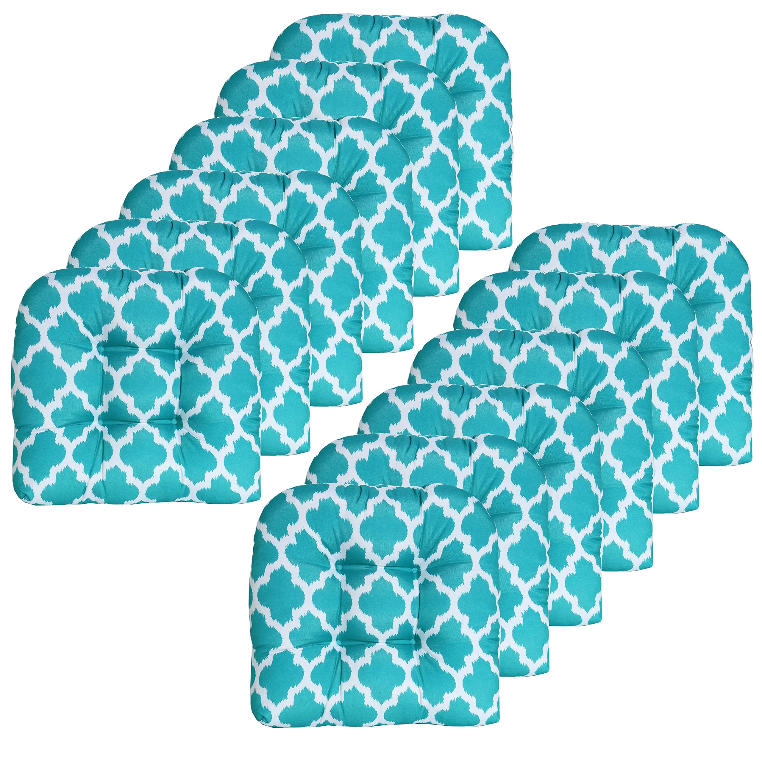Premium Outdoor Chair Cushions 19x19 Inch - Thick Tufted Patio Seat Covers with Comfortable Fiber Fill, Sweet Home Collection (Pack of 12, Tessa Teal) - Perfect for Garden, Poolside, Deck & Outdoor Furniture