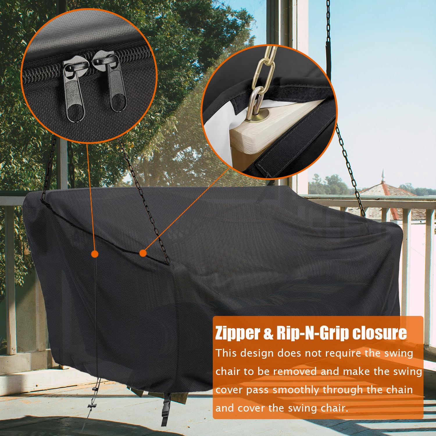 Waterproof Outdoor Porch Swing Cover - All Weather Resistant, Tear Proof Hanging Swing Protector for Patio Furniture (Black, 85x45x(32-24)inch) - Perfect for Backyard, Garden & Deck Protection