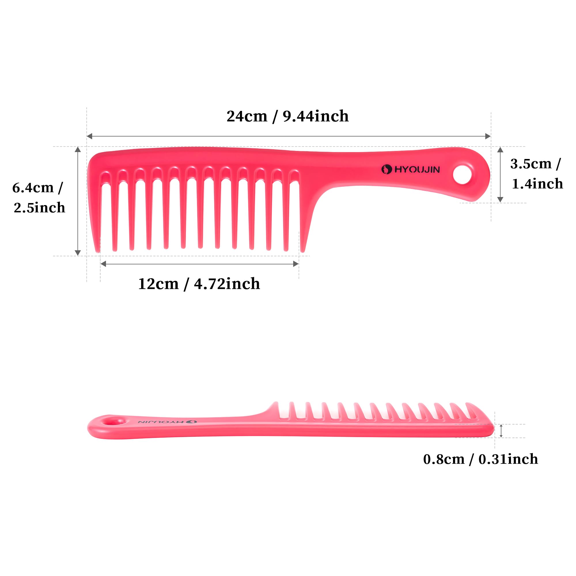HYOUJIN Wide Tooth Comb for Detangling - Paddle Hair Brush for Wet & Long Hair Care - Ergonomic Handgrip Styling Comb (Rose) - Perfect for Salon, Travel & Home Hair Care Routine