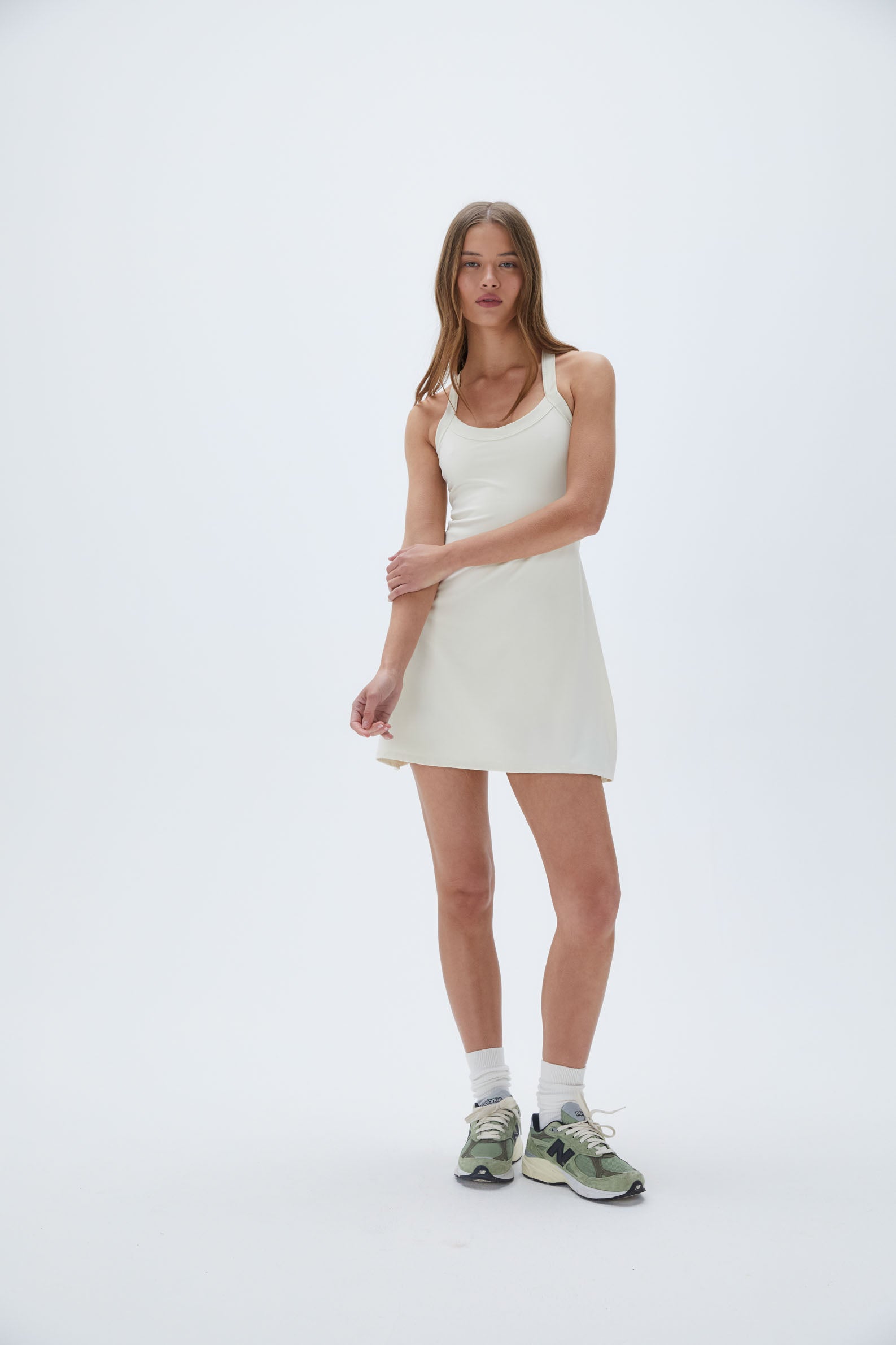 Elegant Wide Binding Racer Dress in Marshmallow White - Perfect for Casual Outings, Date Nights & Summer Events