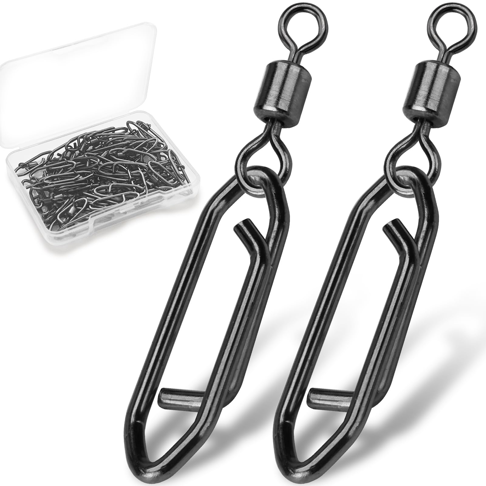 Power Fishing Clips - Quick Change Snap Swivels for Saltwater & Freshwater Fishing | Barrel Swivel Speed Clips | Topwater Snaps Fishing Tackle (Black) | Ideal for Bass, Trout & Saltwater Game Fish