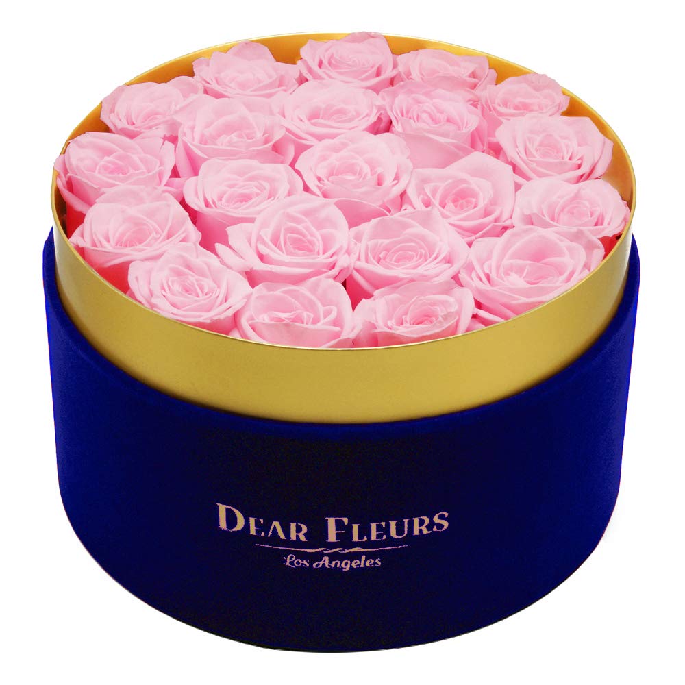 Luxury Velvet Roses Bouquet - Sweet Pink Artificial Flowers in Large Blue Velvet Gift Box | Romantic Wedding Decor, Anniversary Gift, Home Centerpiece, Valentine's Day Present