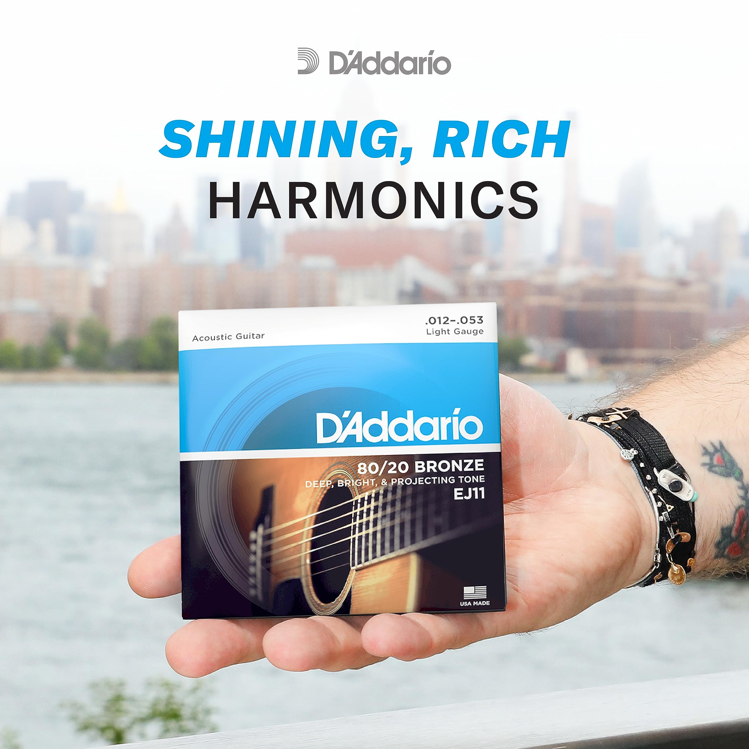 D'Addario EJ36 Acoustic Guitar Strings 80/20 Bronze Light 12-String Set - Perfect for Folk, Rock & Studio Recording