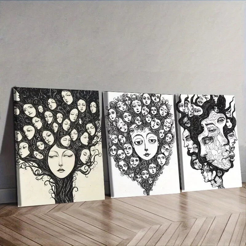 3-Piece Black and White Line Art Canvas Wall Set - 40x60cm Framed High-Quality Print | 100% Australian Made | Ready to Hang | Perfect for Living Room, Bedroom & Office Decor