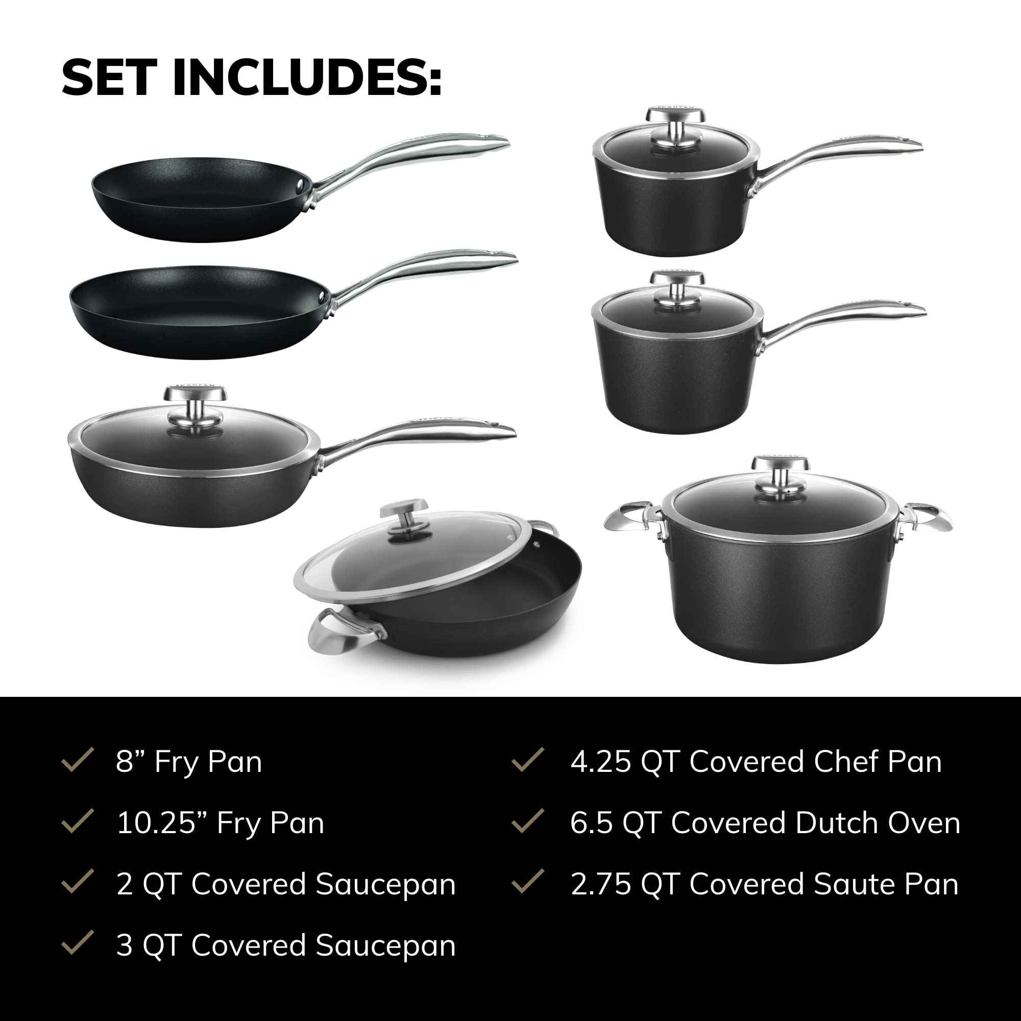 SCANPAN Pro IQ 12-Piece Nonstick Cookware Set - Premium Danish Handcrafted Pots & Pans - Oven, Dishwasher & Metal Utensil Safe - Perfect for Home Cooking, Professional Chefs & Gift Giving