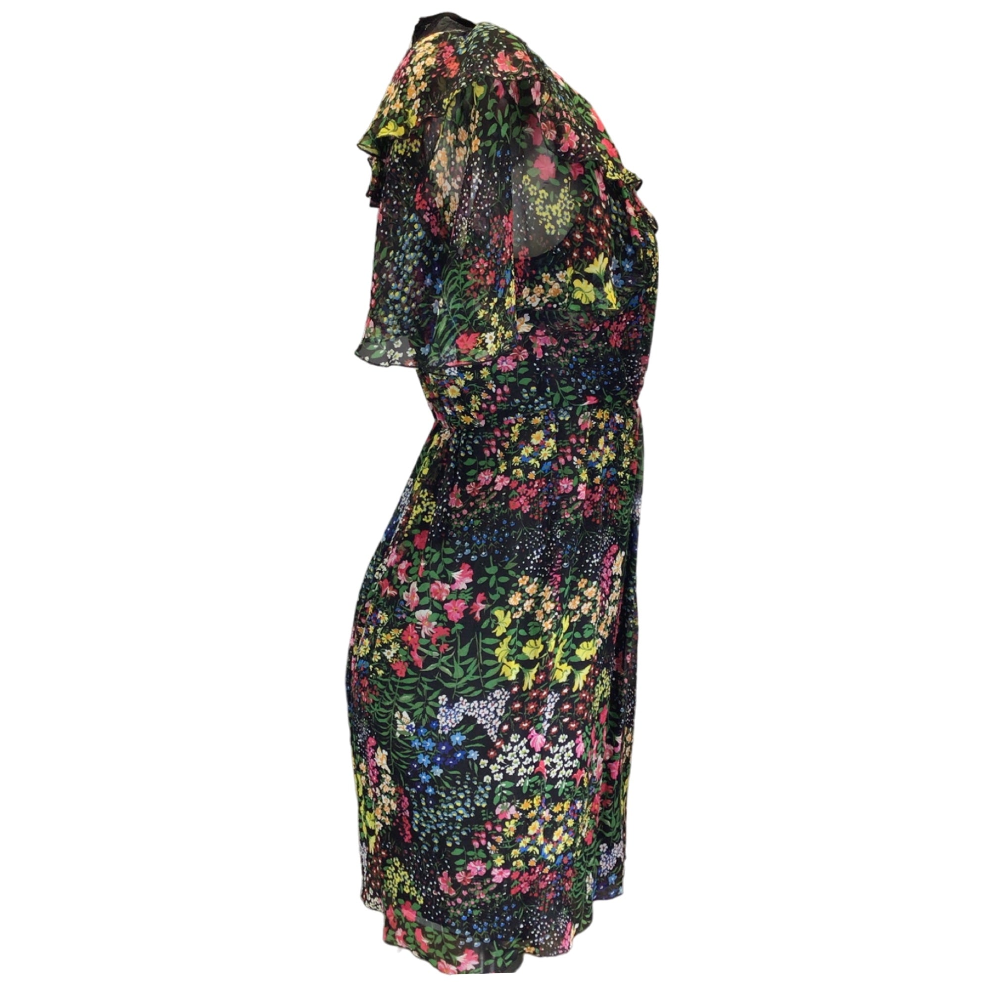 Giambattista Valli Black Multi Floral Printed Chiffon Dress - Elegant Party Gown for Women, Perfect for Weddings, Galas & Special Occasions