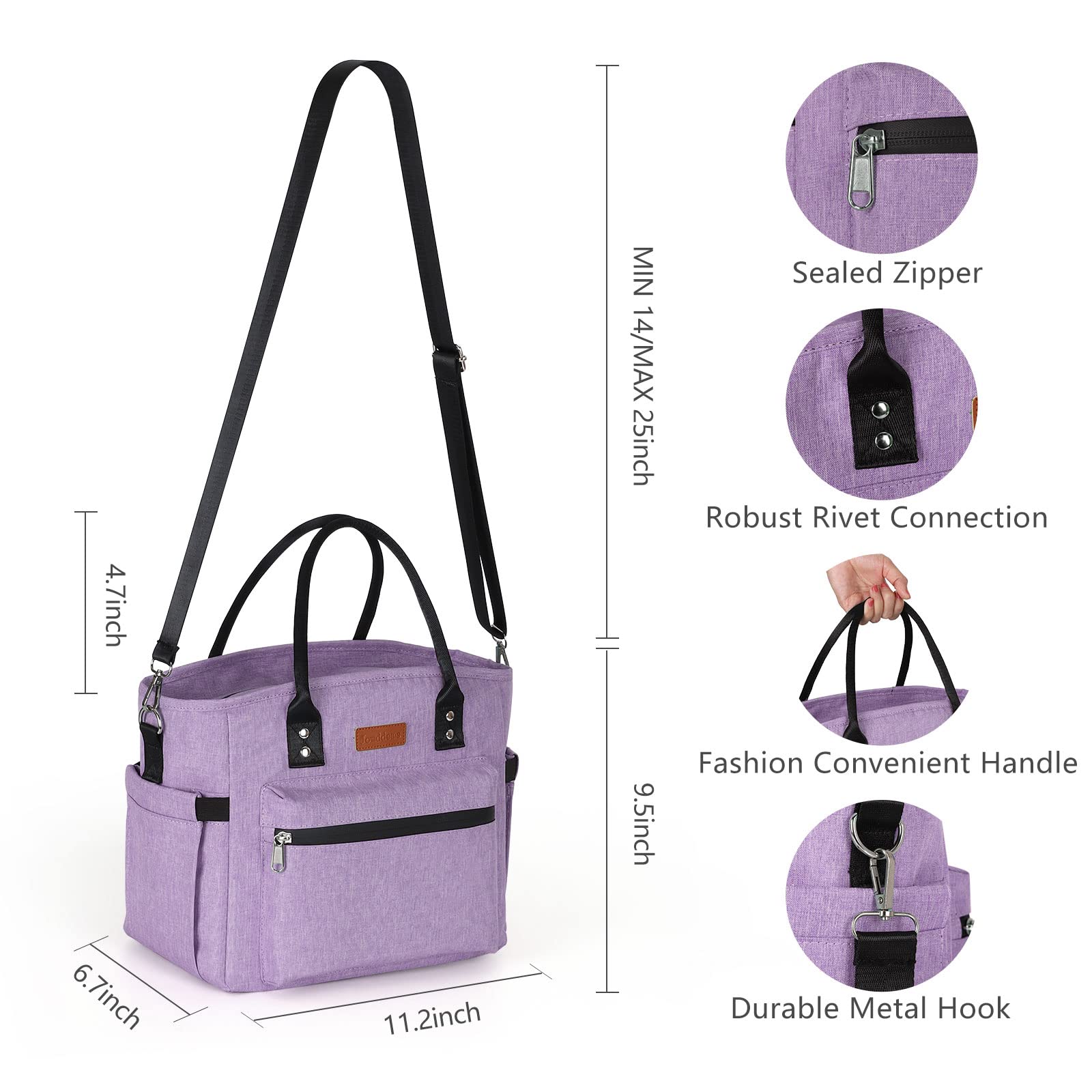 Insulated Lunch Bag for Women & Men - Adjustable Shoulder Strap, Large Reusable Cooler Tote for Office, Work, Picnic, Beach & Outdoor Activities - Perfect for Meal Prep, School Lunch & Travel