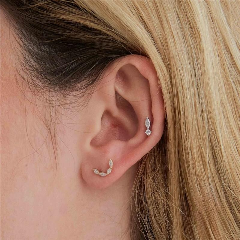 16G Sterling Silver Crescent Moon Flat Back Labret Stud Earrings | HC015 | Perfect for Cartilage, Helix, and Tragus Piercings