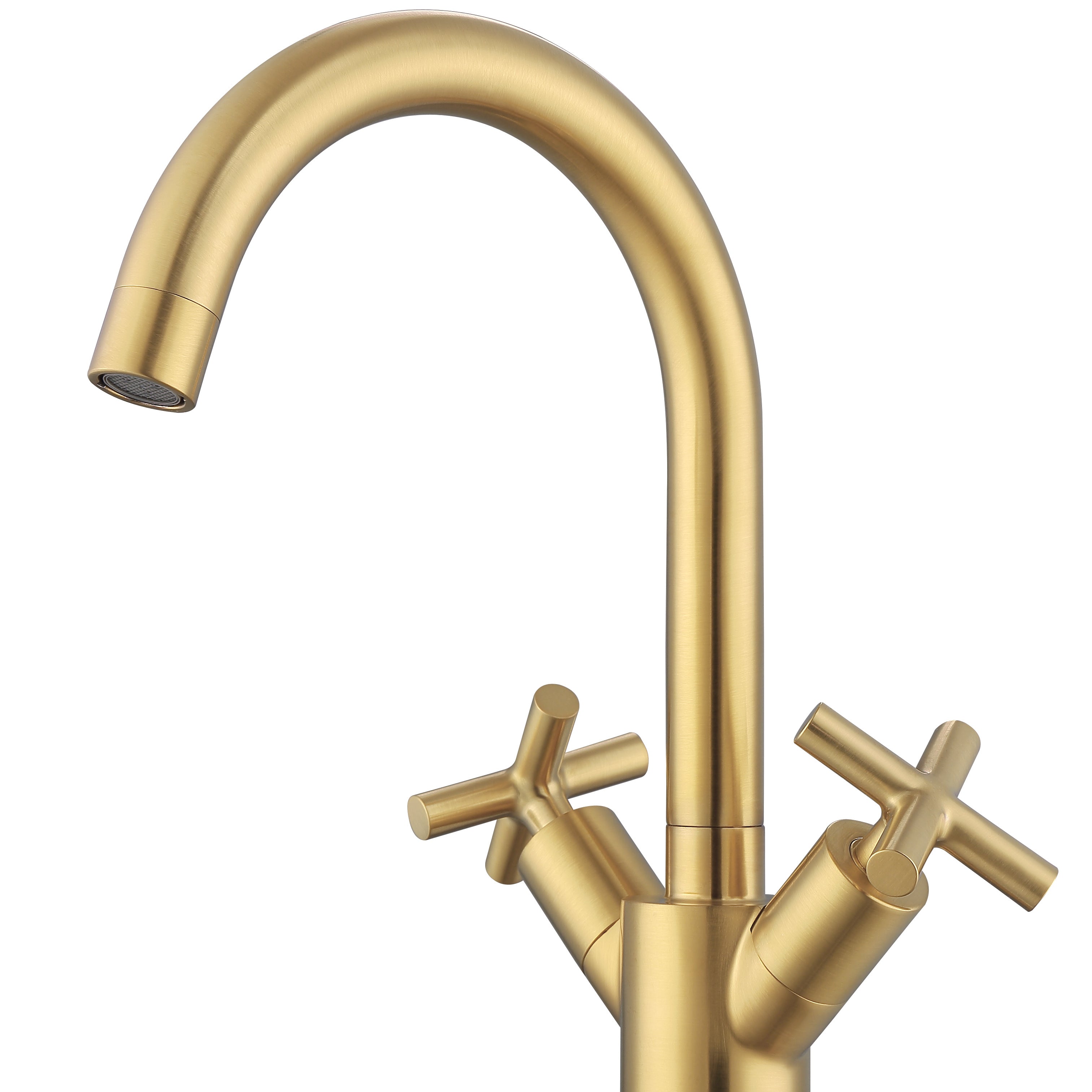 Brushed Titanium Gold Single Hole Cross Handle Bathroom Faucet - Ava Series | Modern Bathroom Sink Faucet for Vanity, Powder Room & Guest Bath Installation